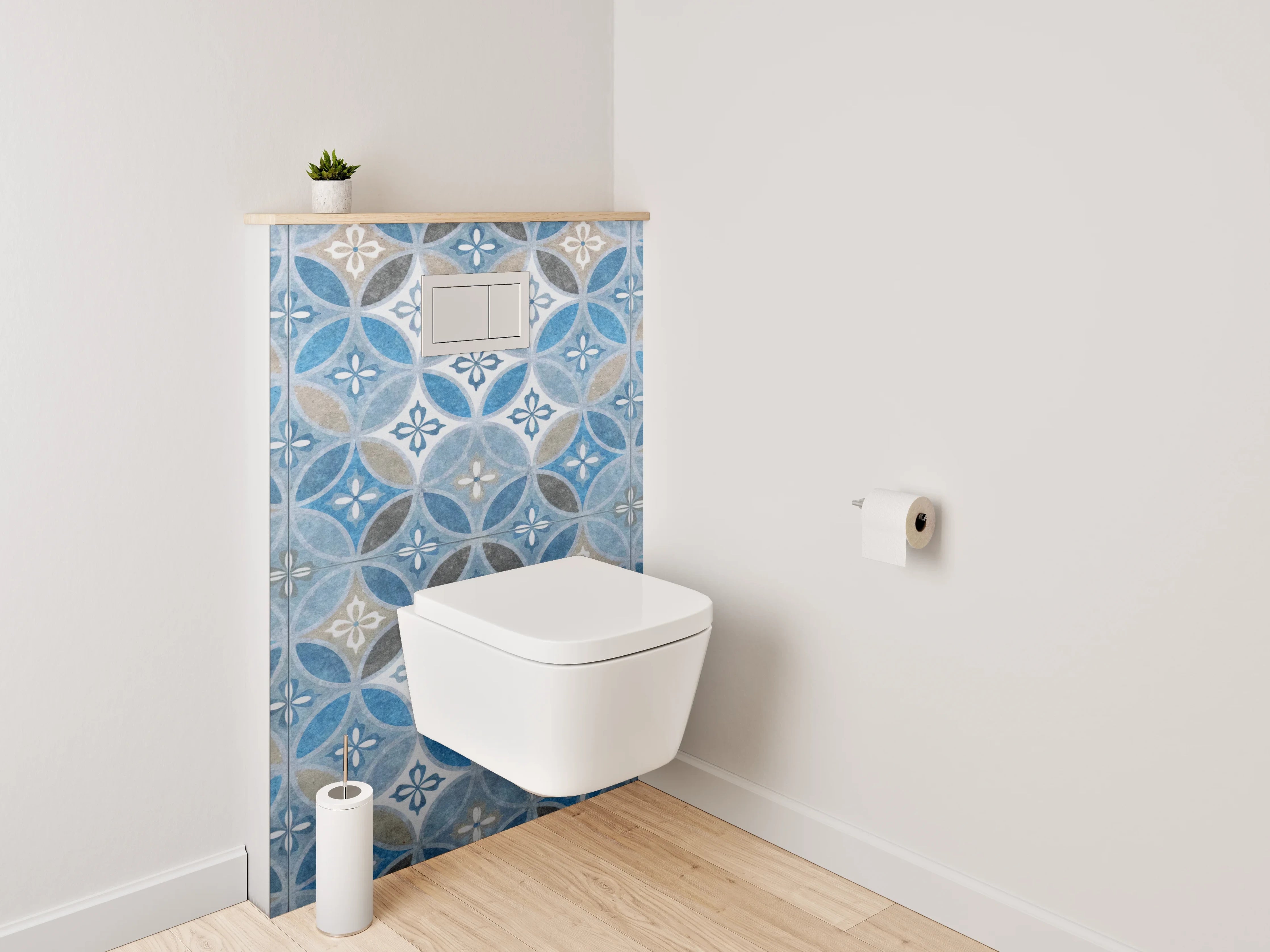WC-Rückwand - Orientalisches Fliesenmuster Blau Braun Grau