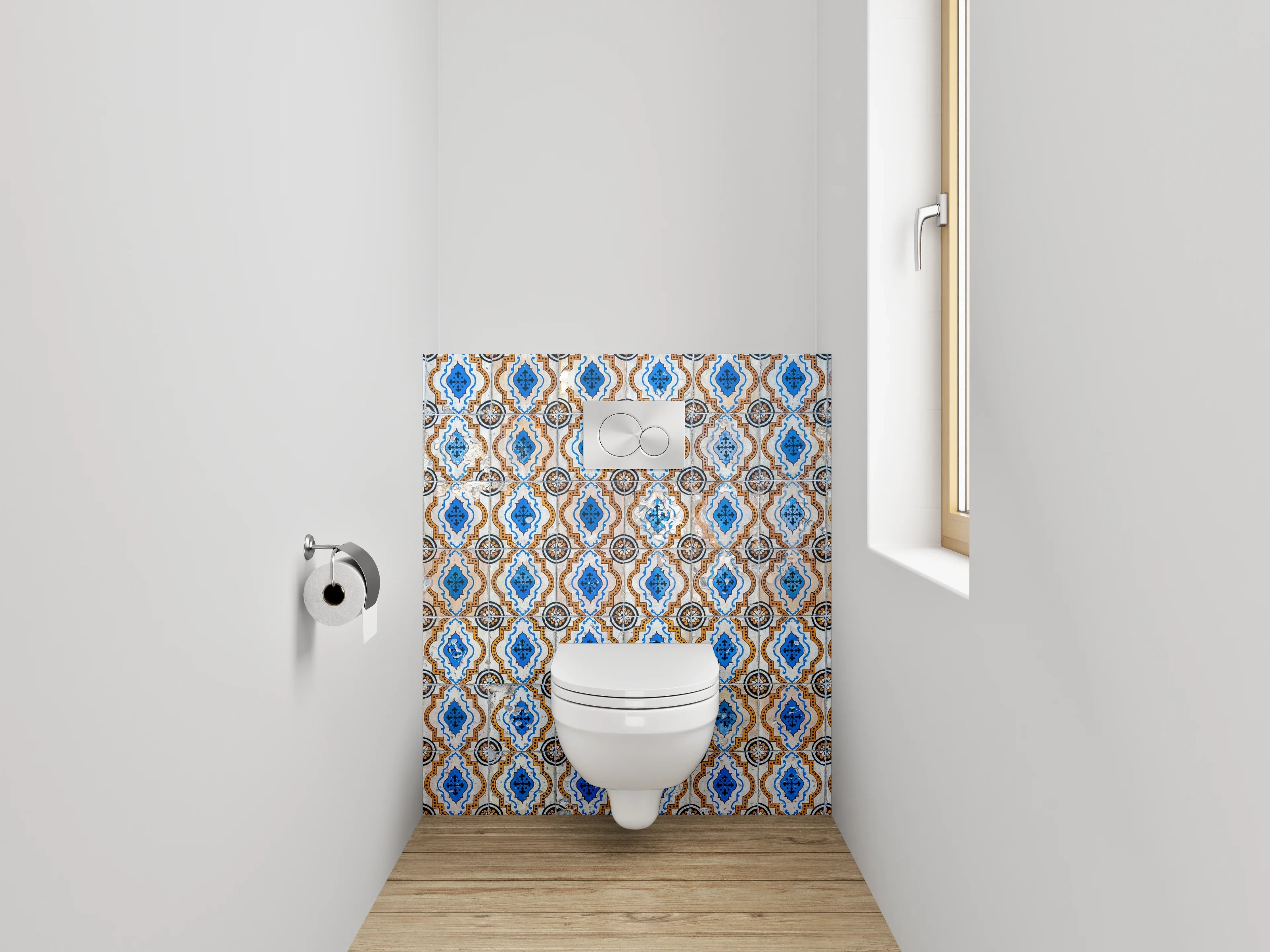 WC-Rückwand - Orientalisches Fliesenmuster Blau Braun