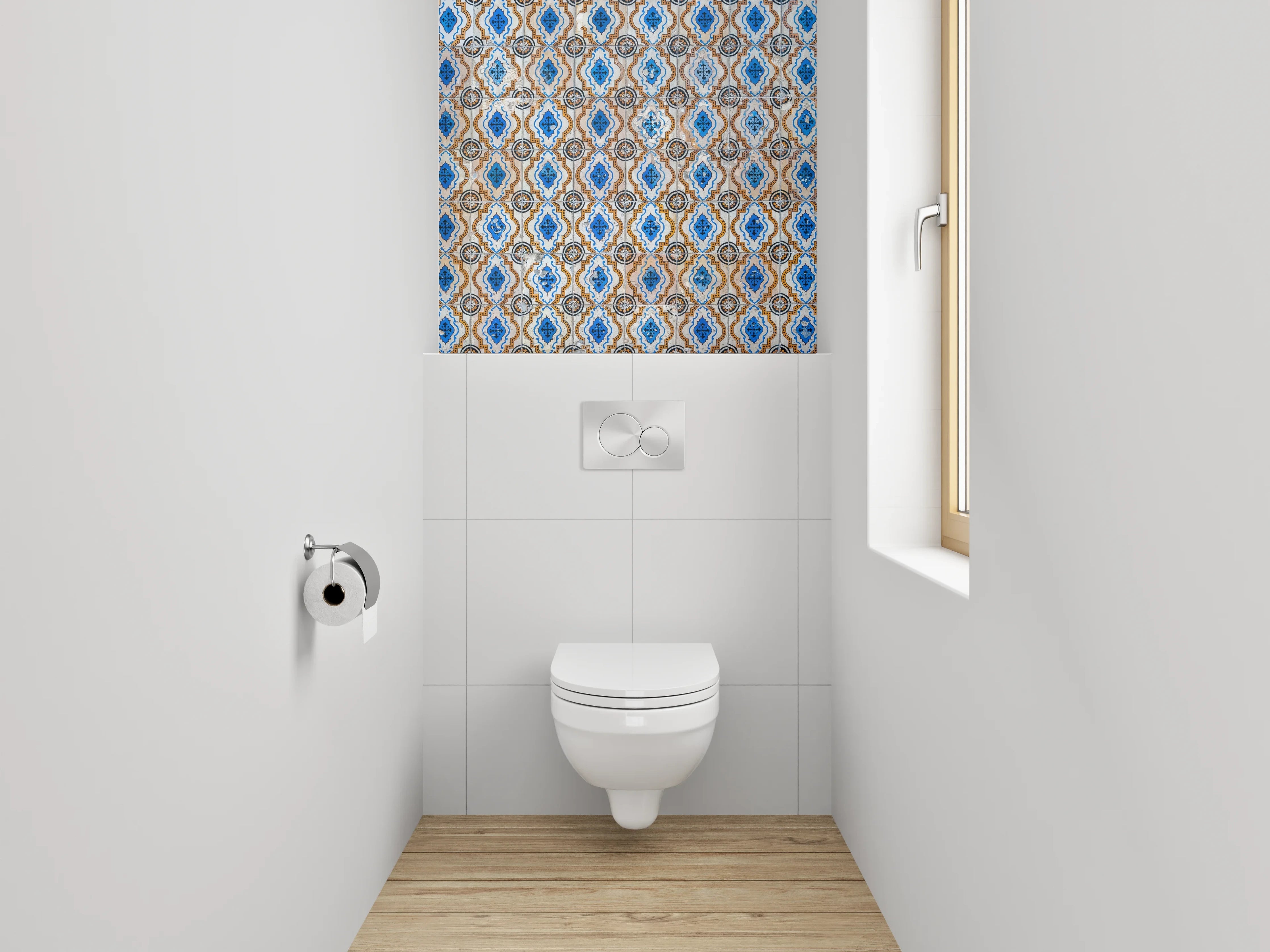 WC-Rückwand - Orientalisches Fliesenmuster Blau Braun