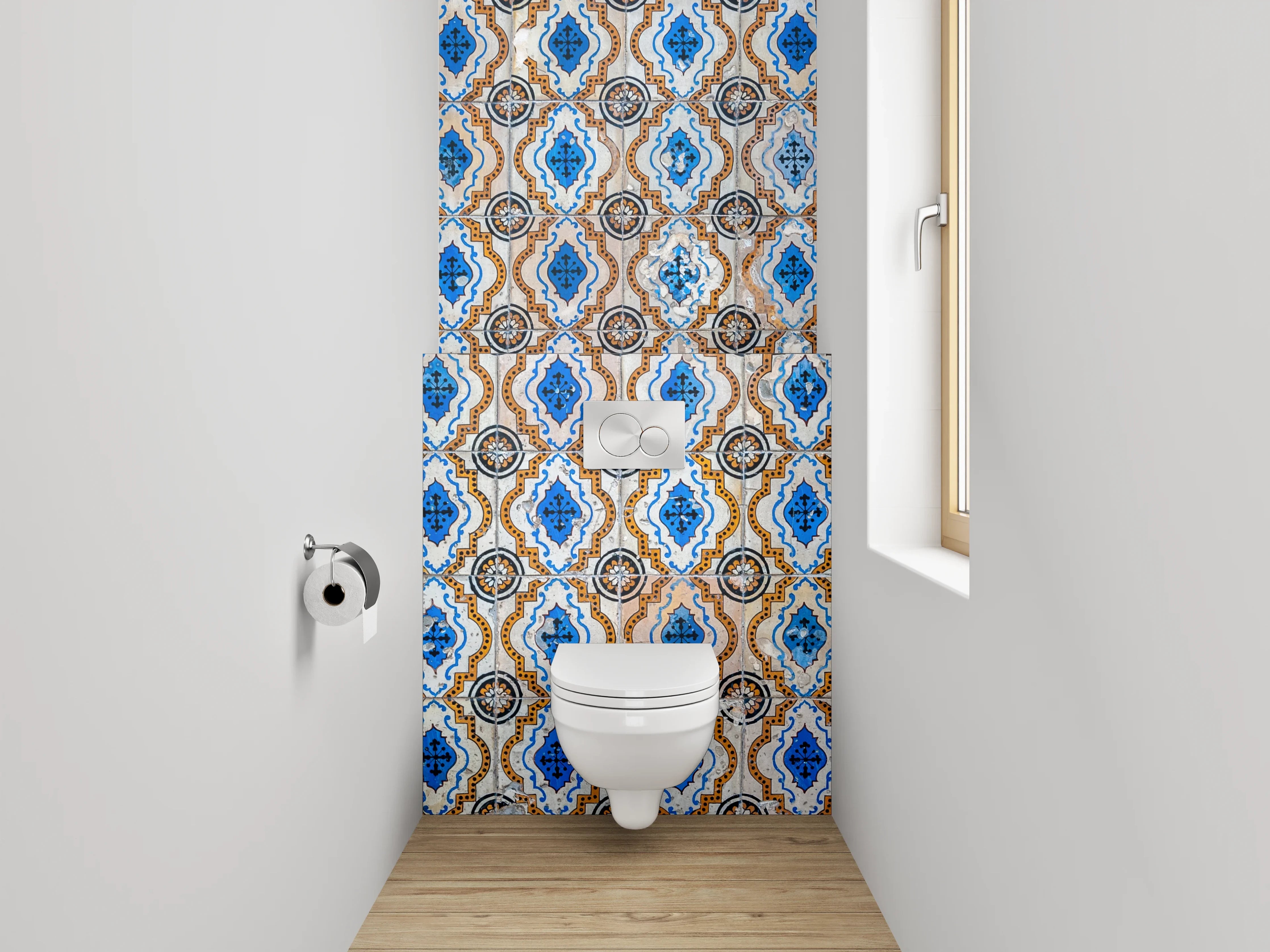 WC-Rückwand - Orientalisches Fliesenmuster Blau Braun