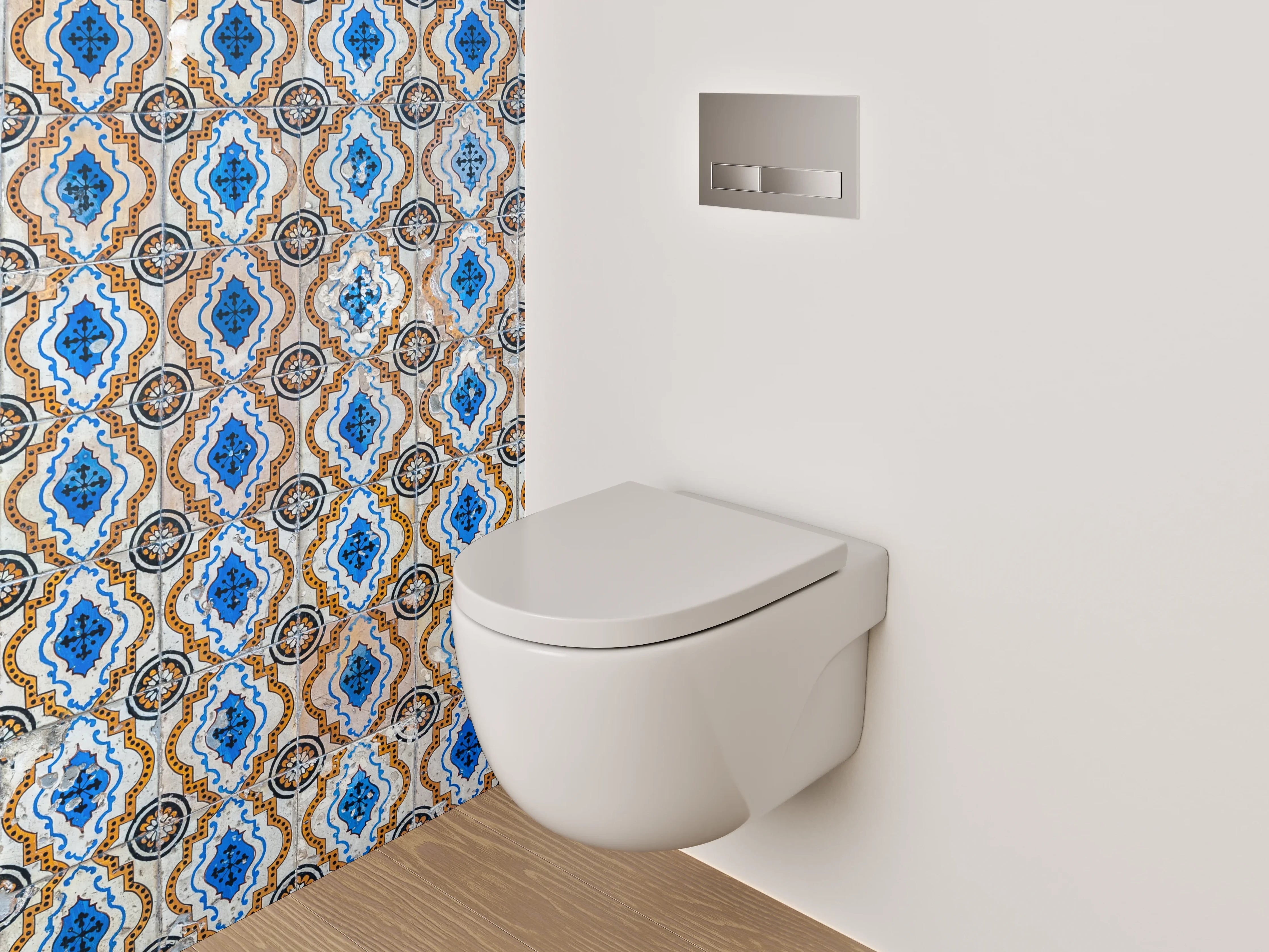 WC-Rückwand - Orientalisches Fliesenmuster Blau Braun