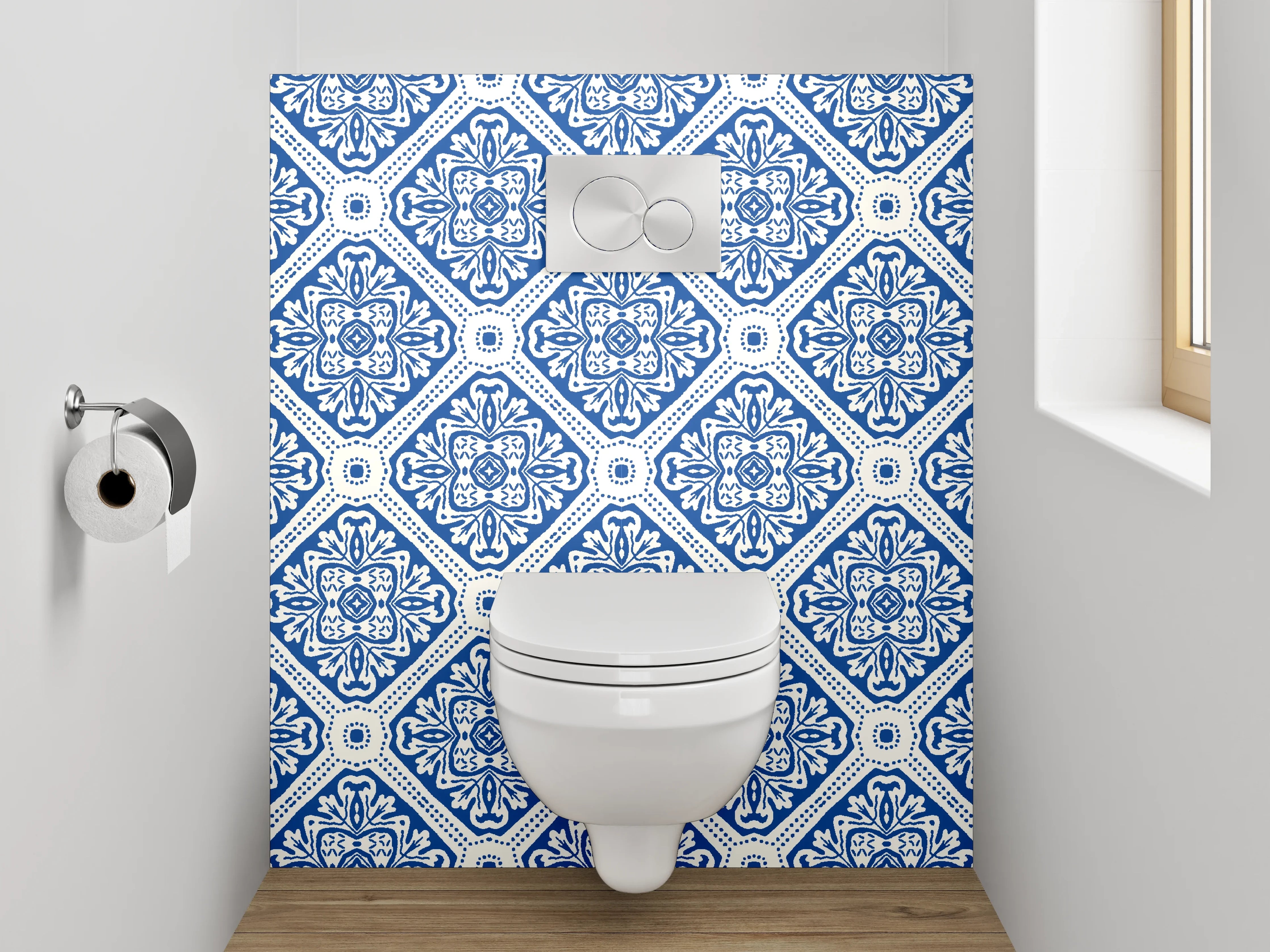 WC-Rückwand - Orientalisches Fliesenmuster Blau Weiß