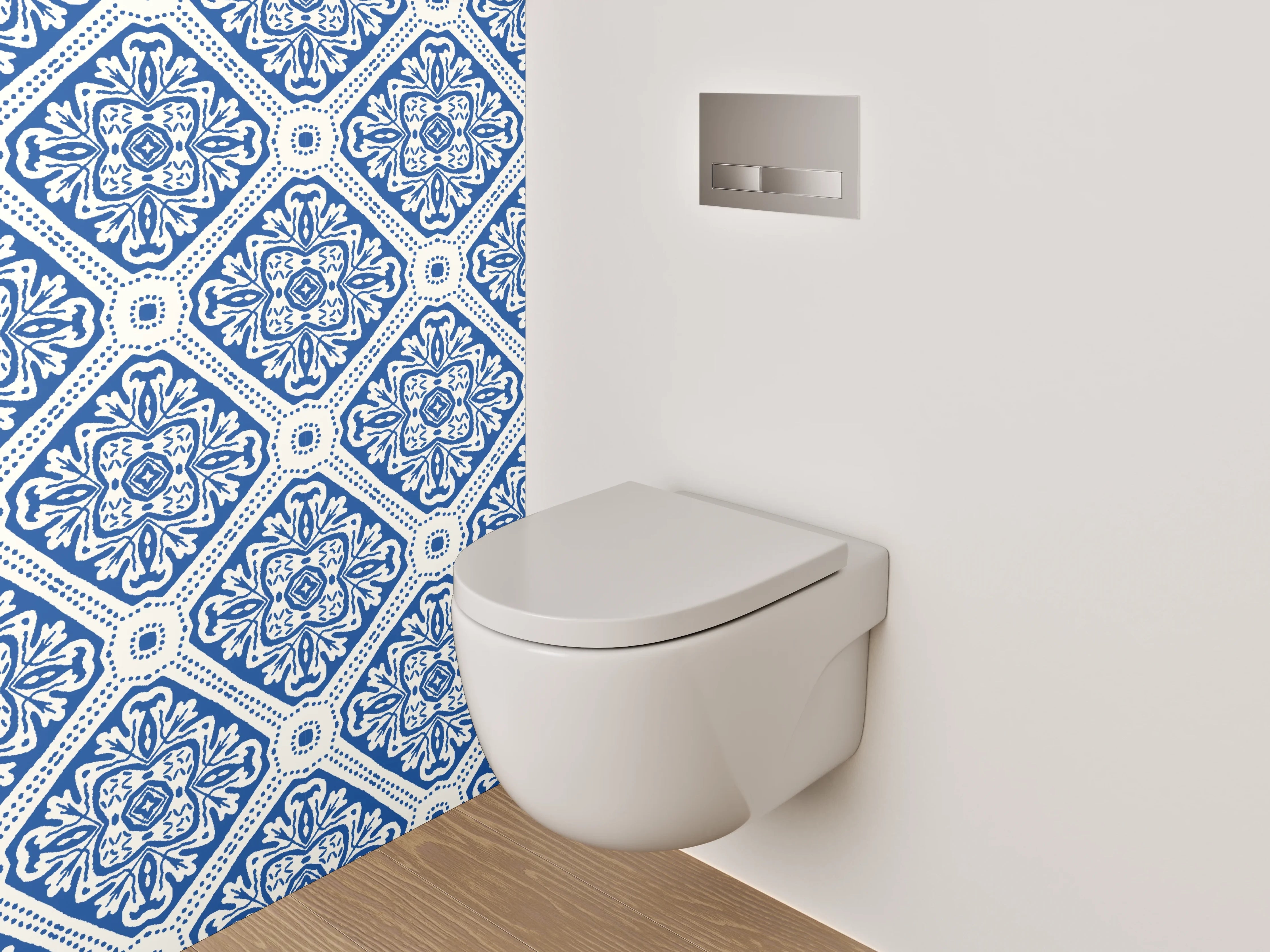 WC-Rückwand - Orientalisches Fliesenmuster Blau Weiß