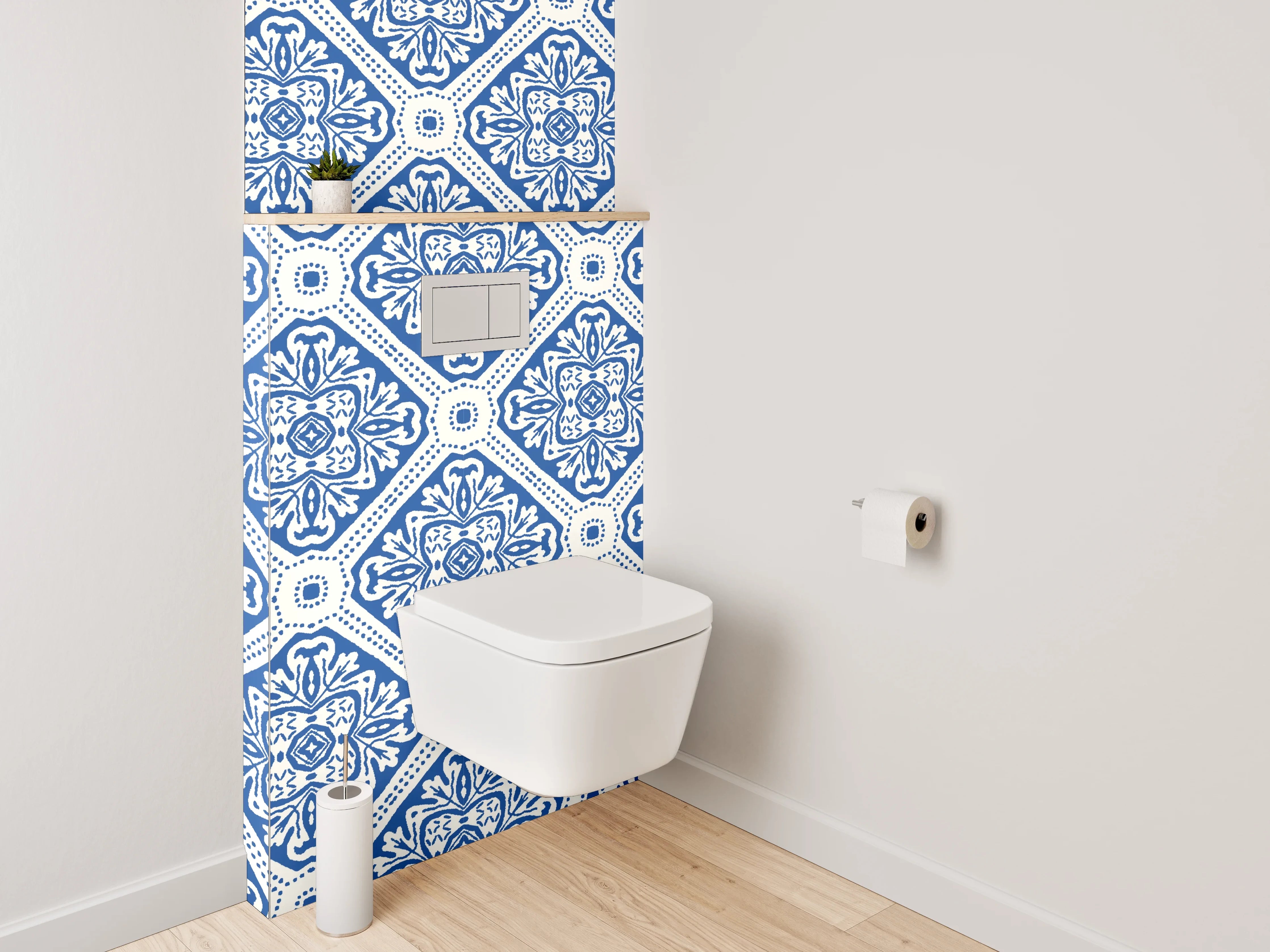 WC-Rückwand - Orientalisches Fliesenmuster Blau Weiß