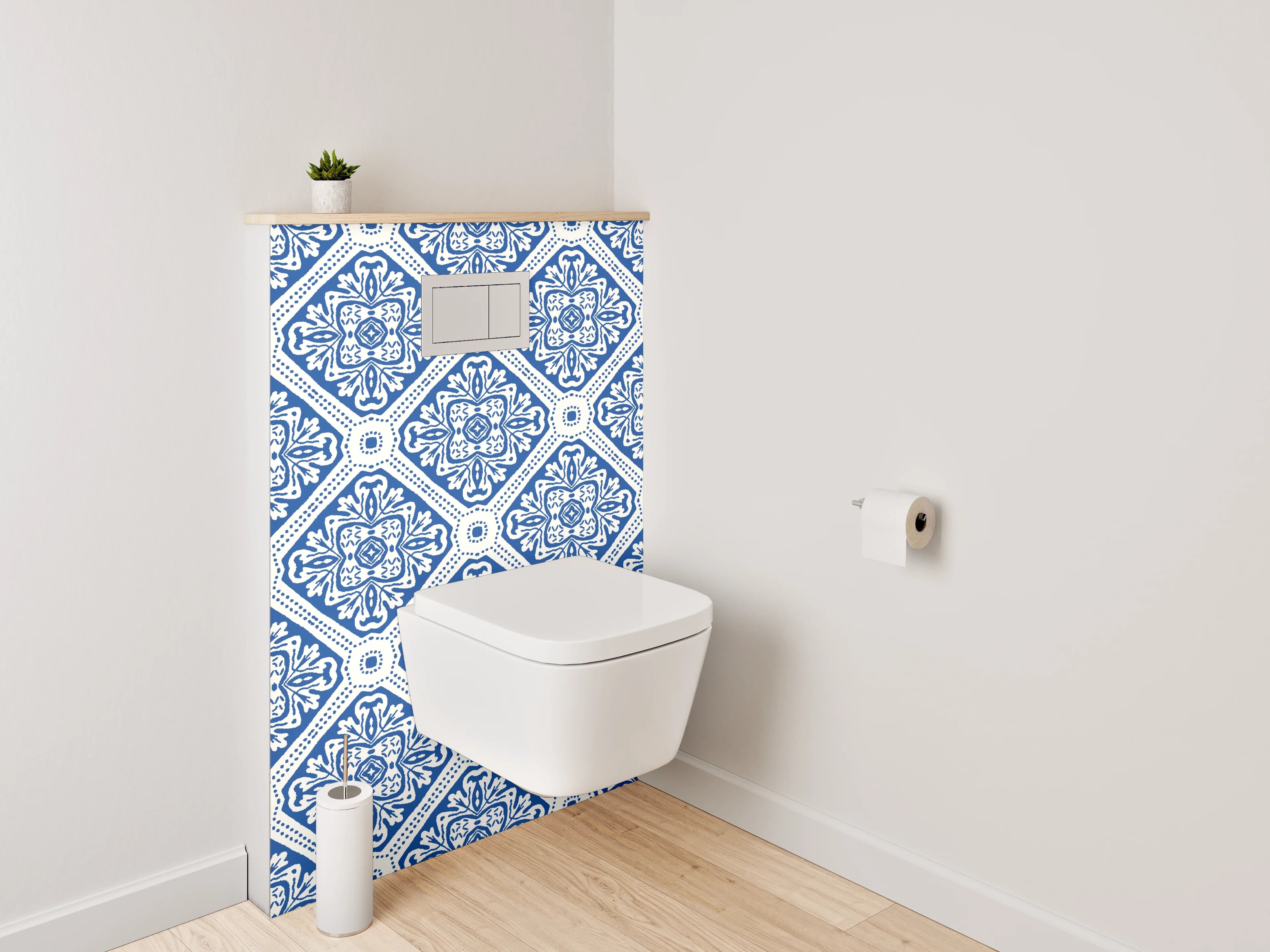 WC-Rückwand - Orientalisches Fliesenmuster Blau Weiß