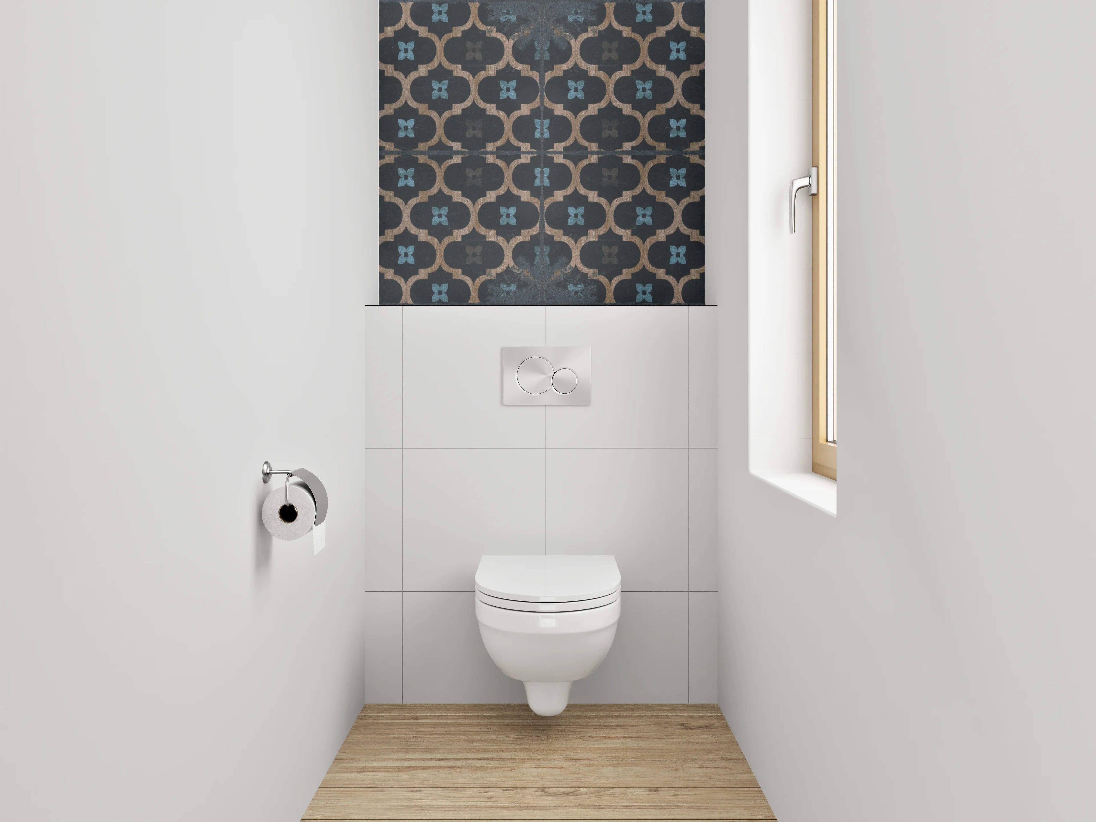 WC-Rückwand - Orientalisches Fliesenmuster Dunkelbraun Blau