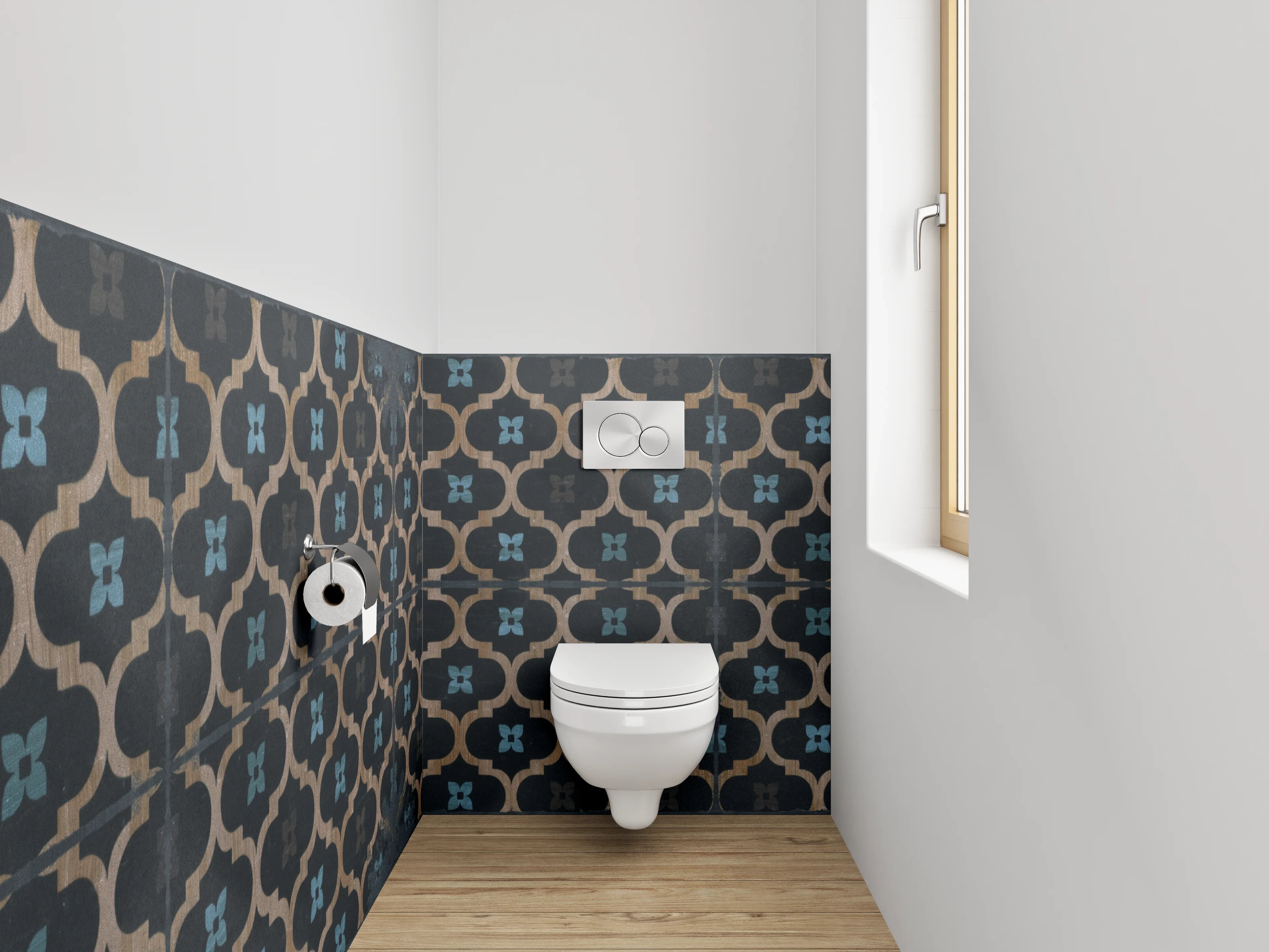 WC-Rückwand - Orientalisches Fliesenmuster Dunkelbraun Blau