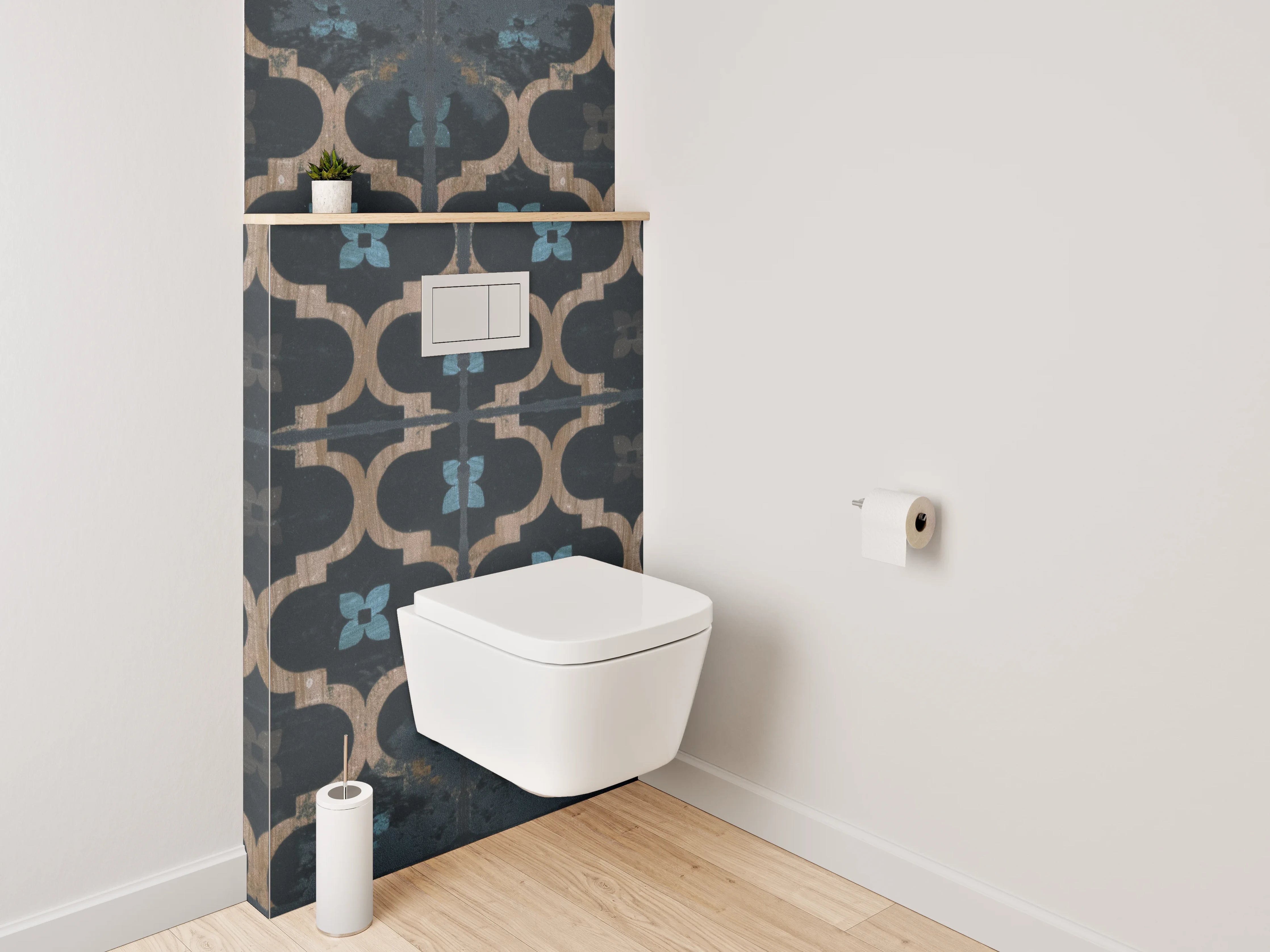 WC-Rückwand - Orientalisches Fliesenmuster Dunkelbraun Blau