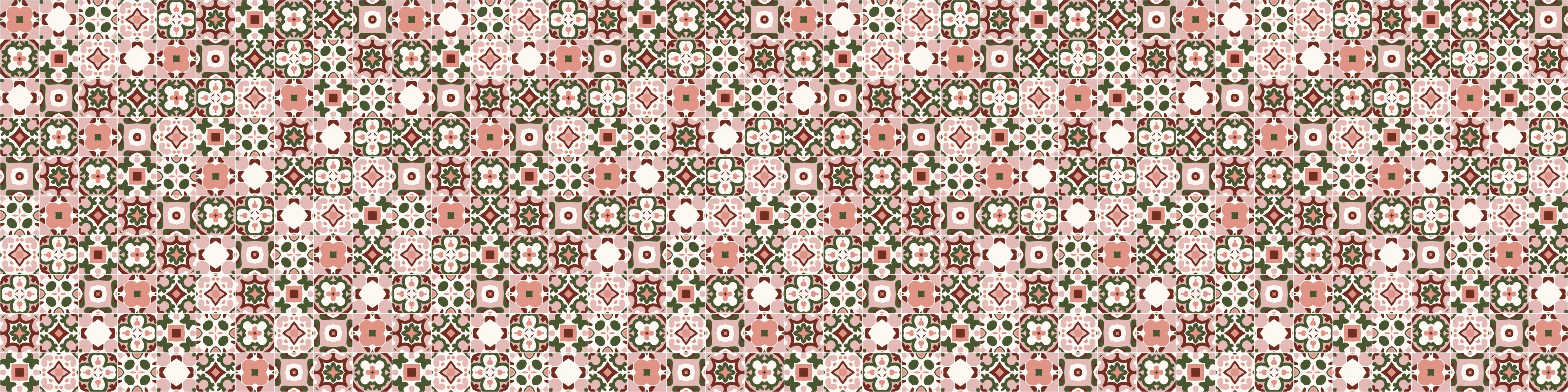 WC-Rückwand-Orientalisches Fliesenmuster Rosa Grün