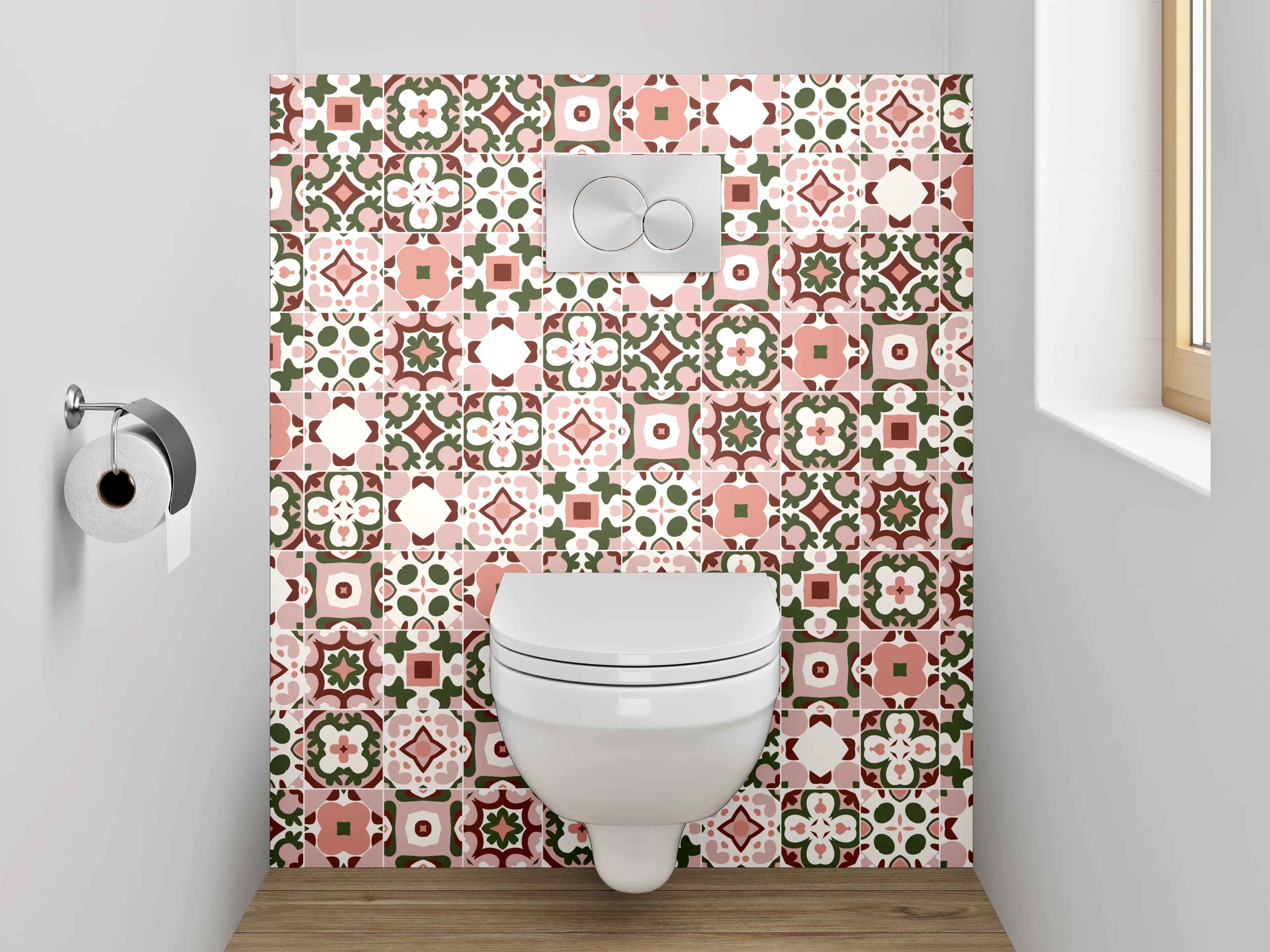 WC-Rückwand - Orientalisches Fliesenmuster Rosa Grün