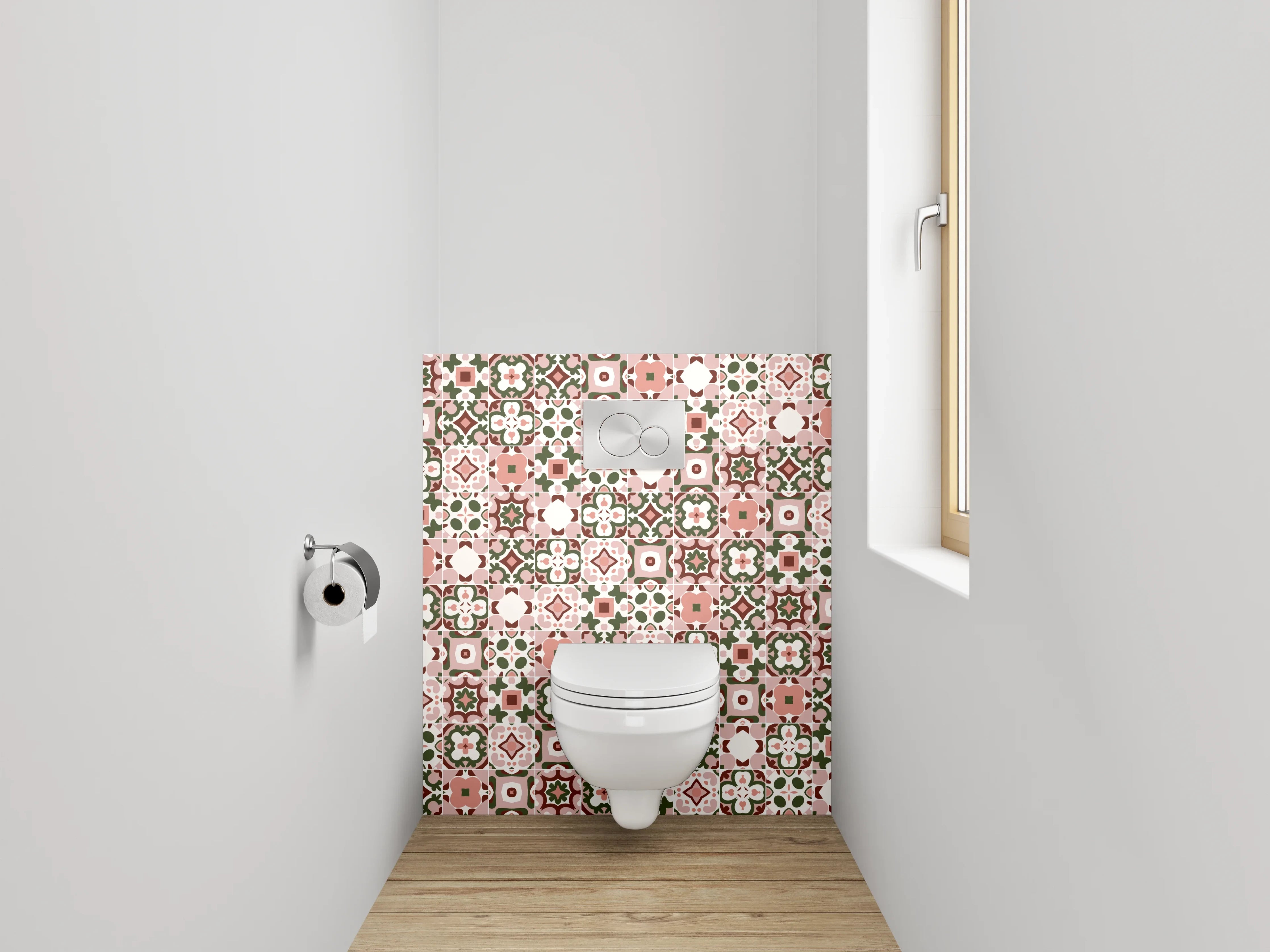 WC-Rückwand - Orientalisches Fliesenmuster Rosa Grün