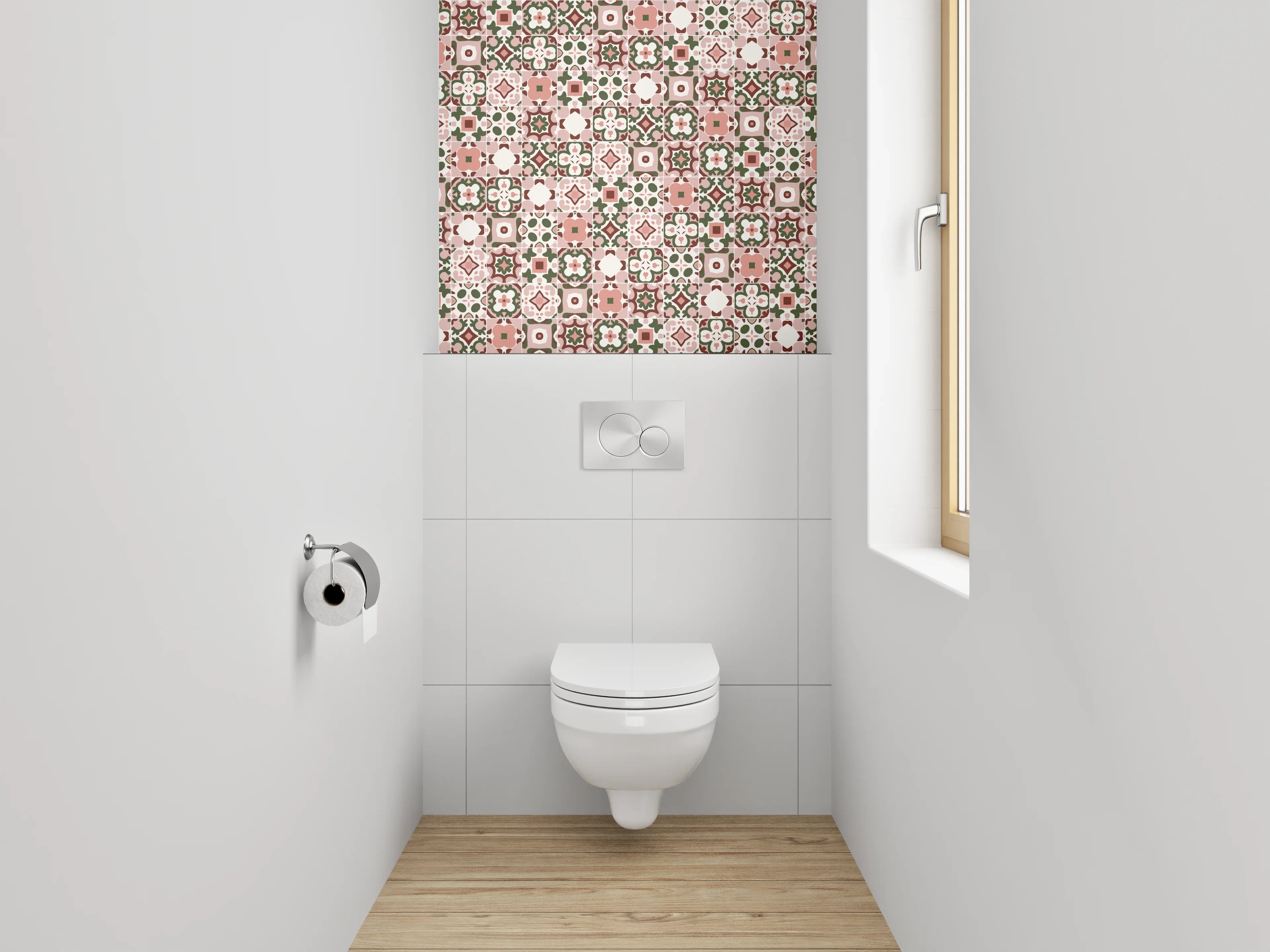 WC-Rückwand - Orientalisches Fliesenmuster Rosa Grün