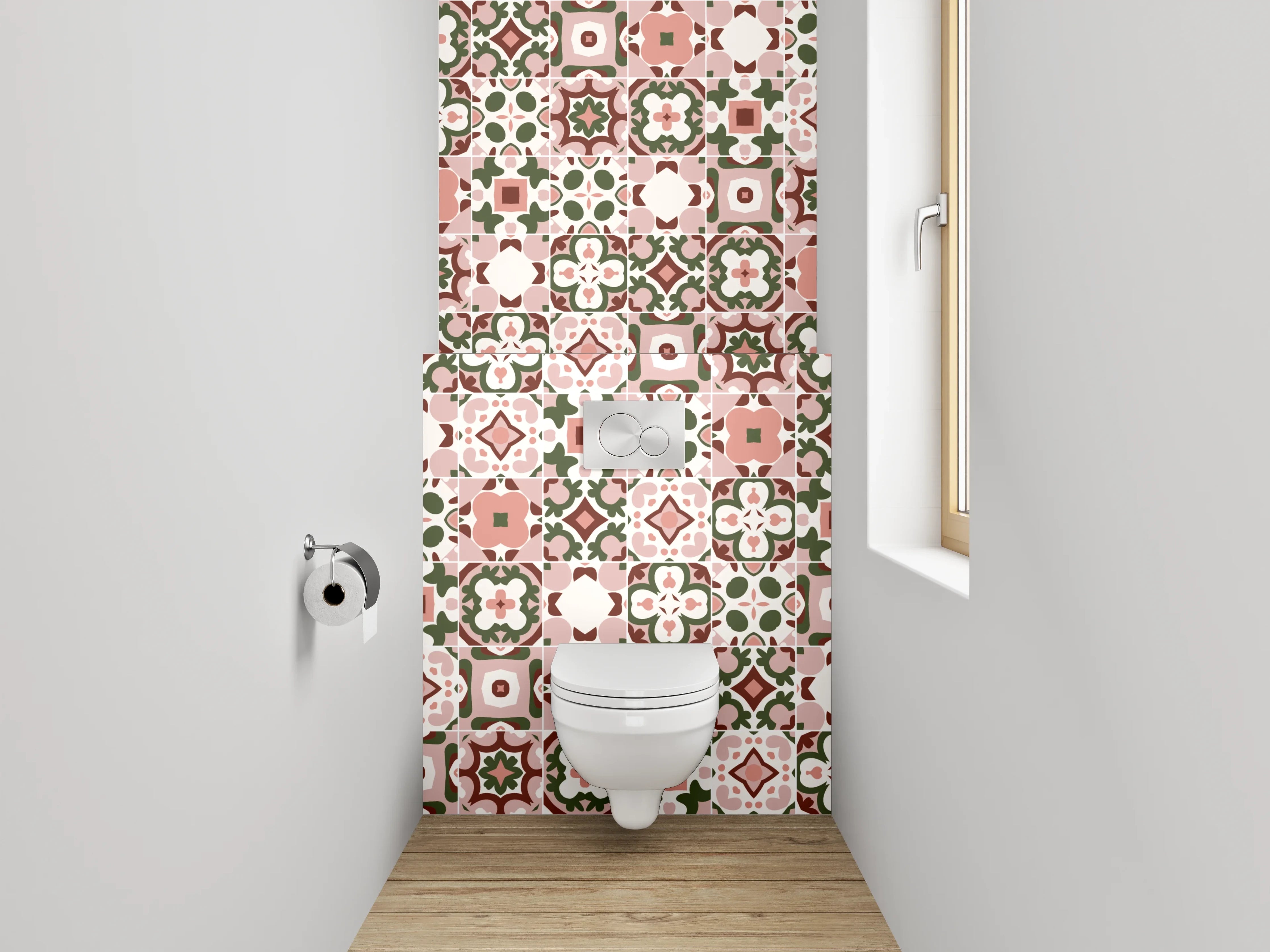 WC-Rückwand - Orientalisches Fliesenmuster Rosa Grün