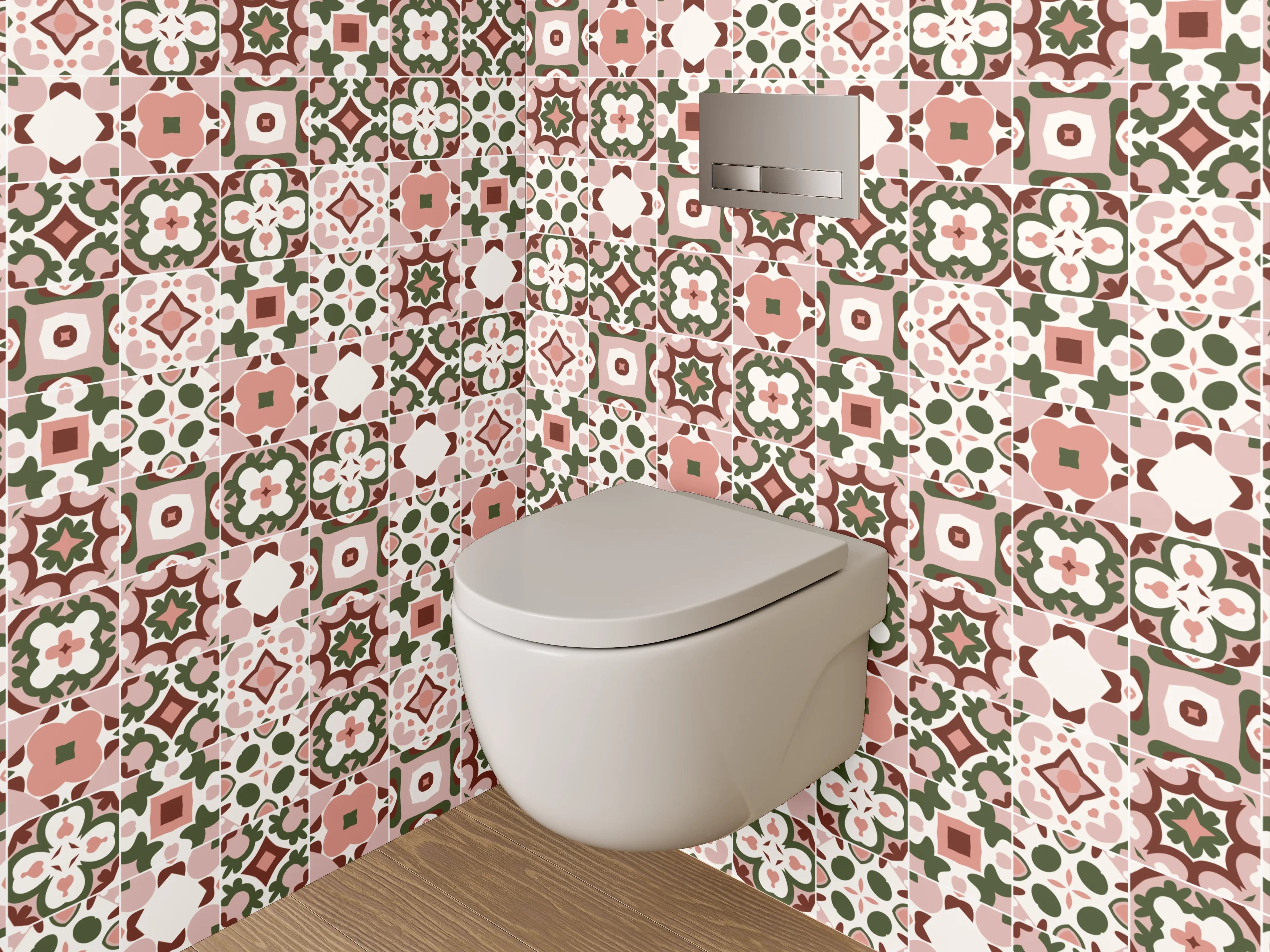 WC-Rückwand - Orientalisches Fliesenmuster Rosa Grün
