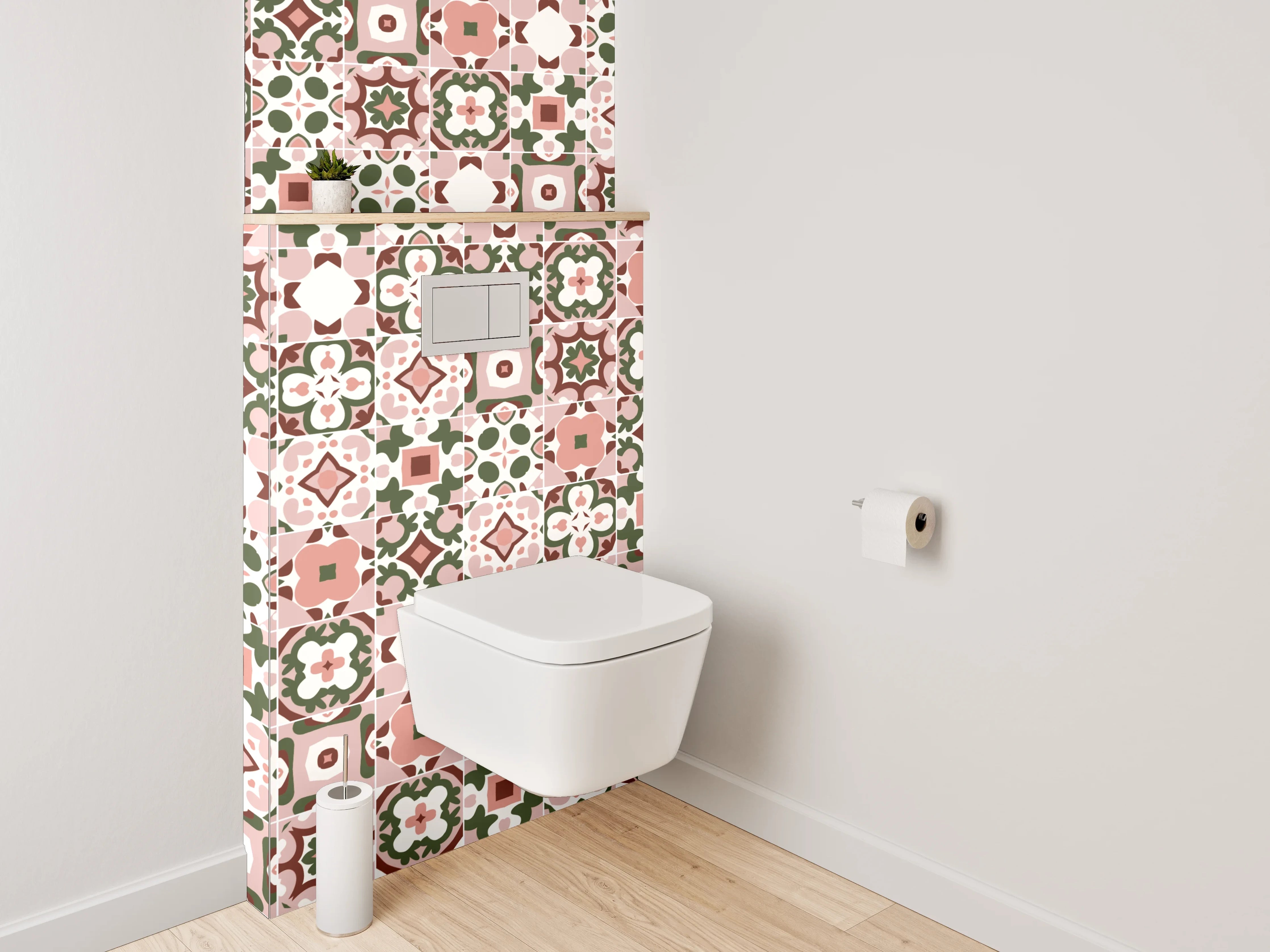 WC-Rückwand - Orientalisches Fliesenmuster Rosa Grün