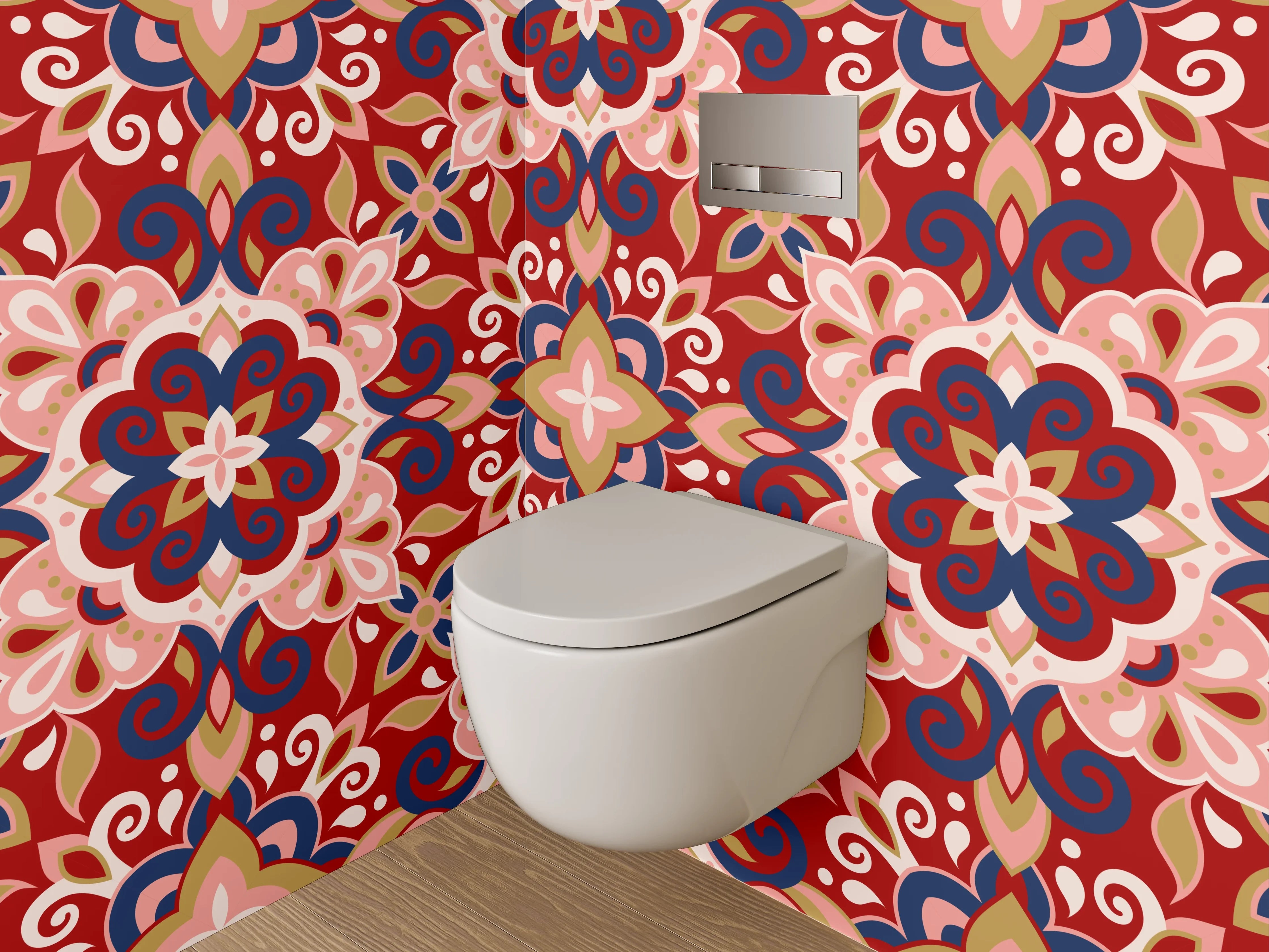 WC-Rückwand - Orientalisches Fliesenmuster Rot Blau
