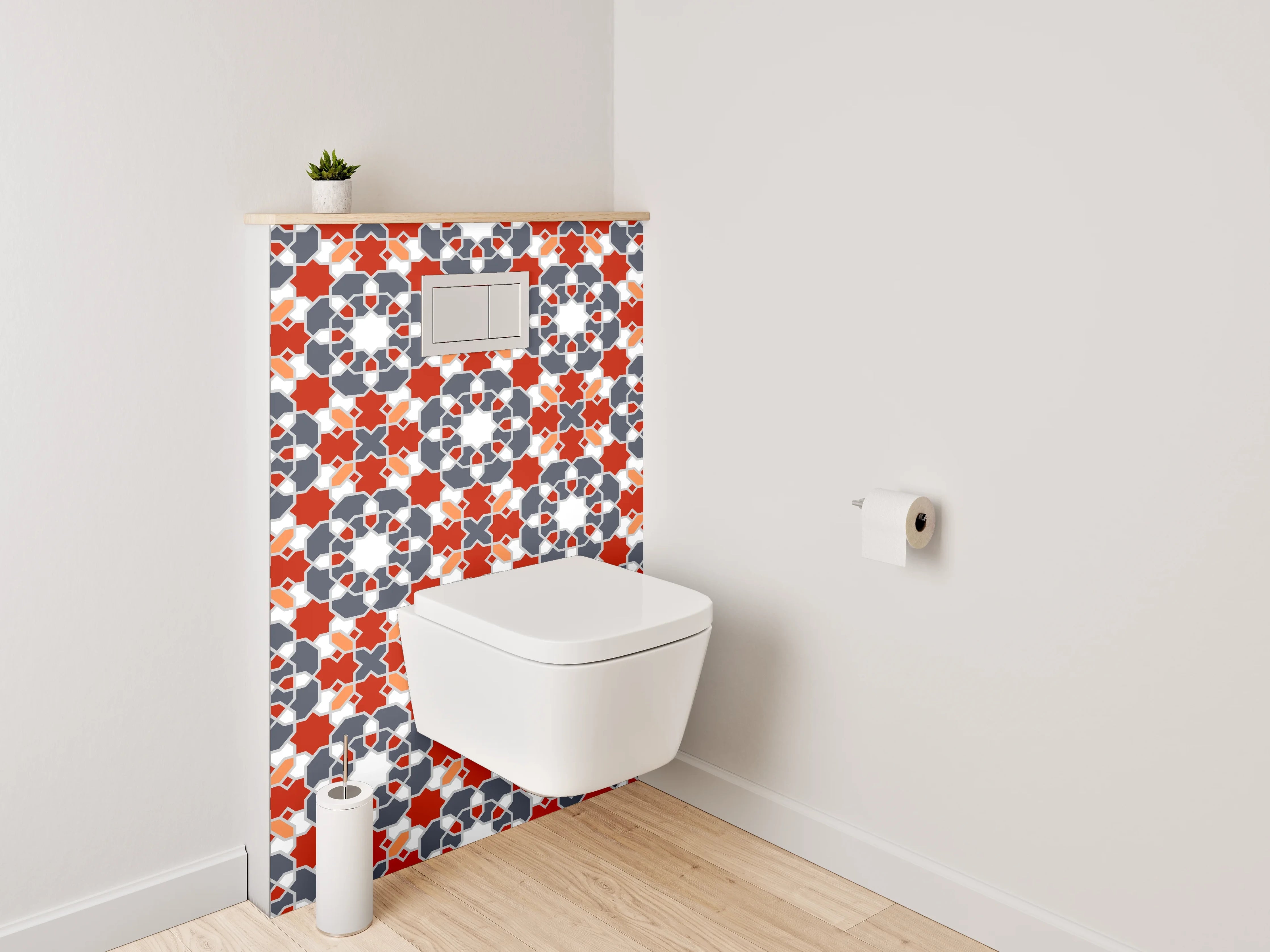 WC-Rückwand - Orientalisches Fliesenmuster Rot Grau