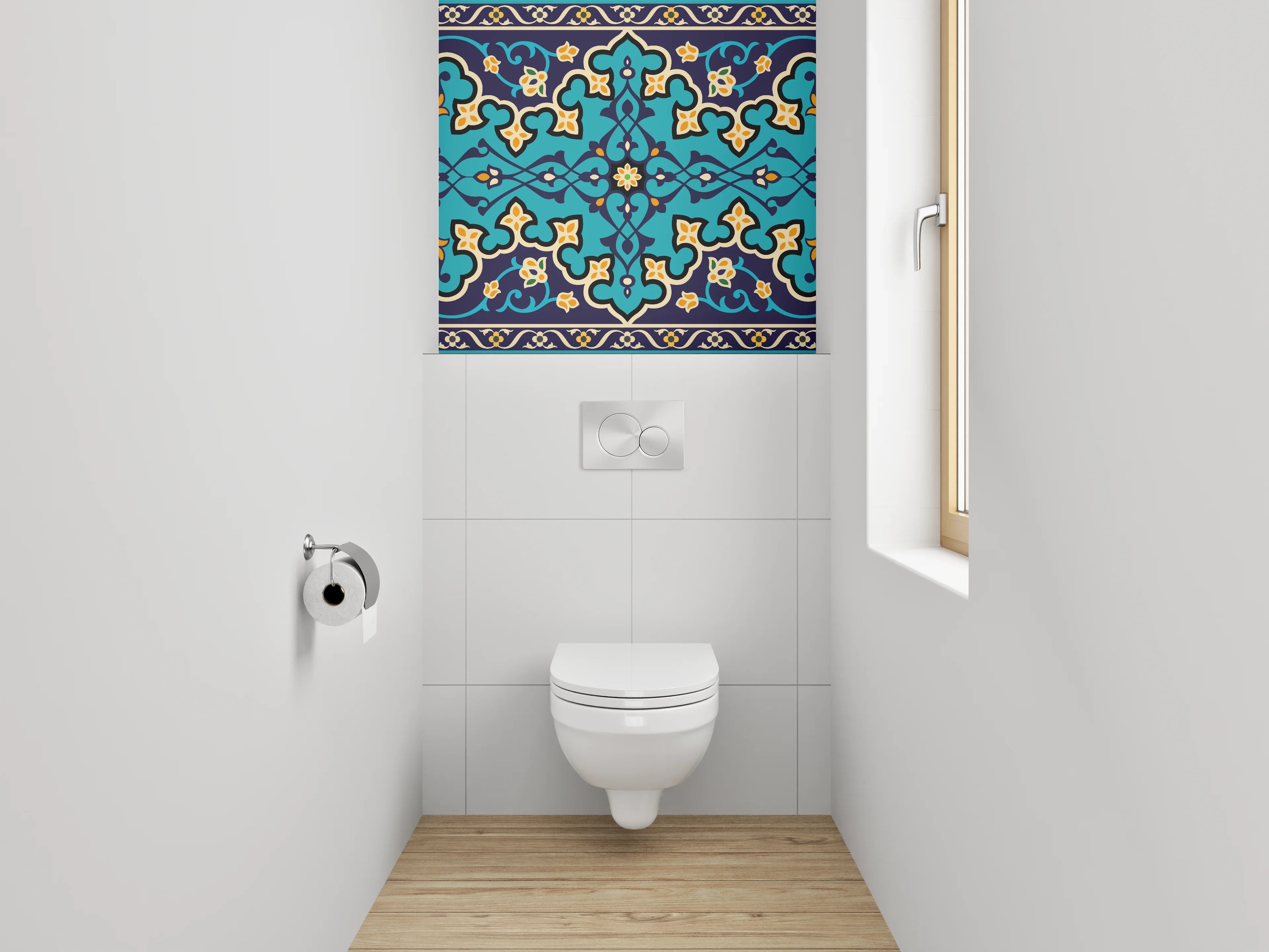 WC-Rückwand - Orientalisches Fliesenmuster Türkis Blau