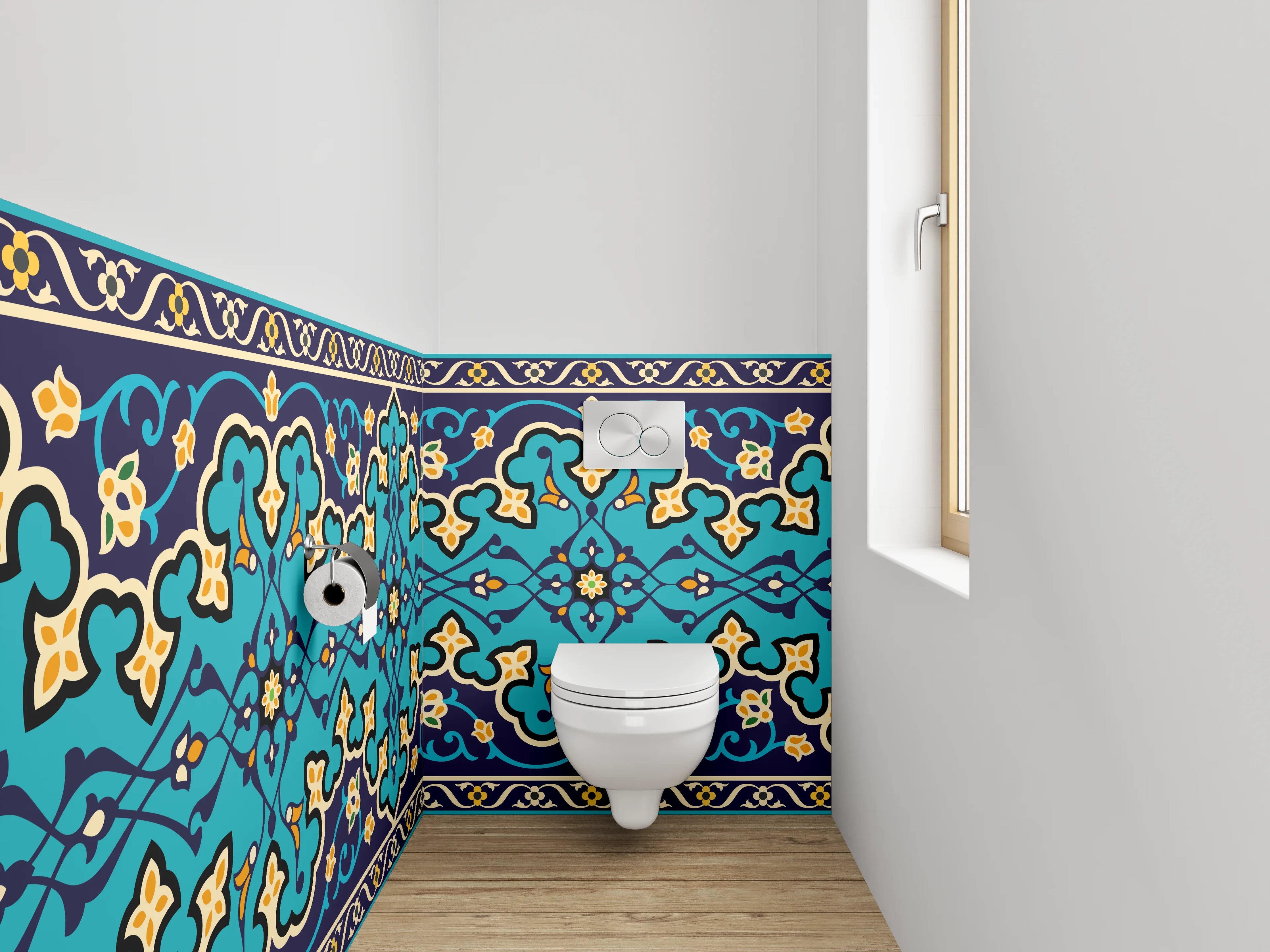 WC-Rückwand - Orientalisches Fliesenmuster Türkis Blau