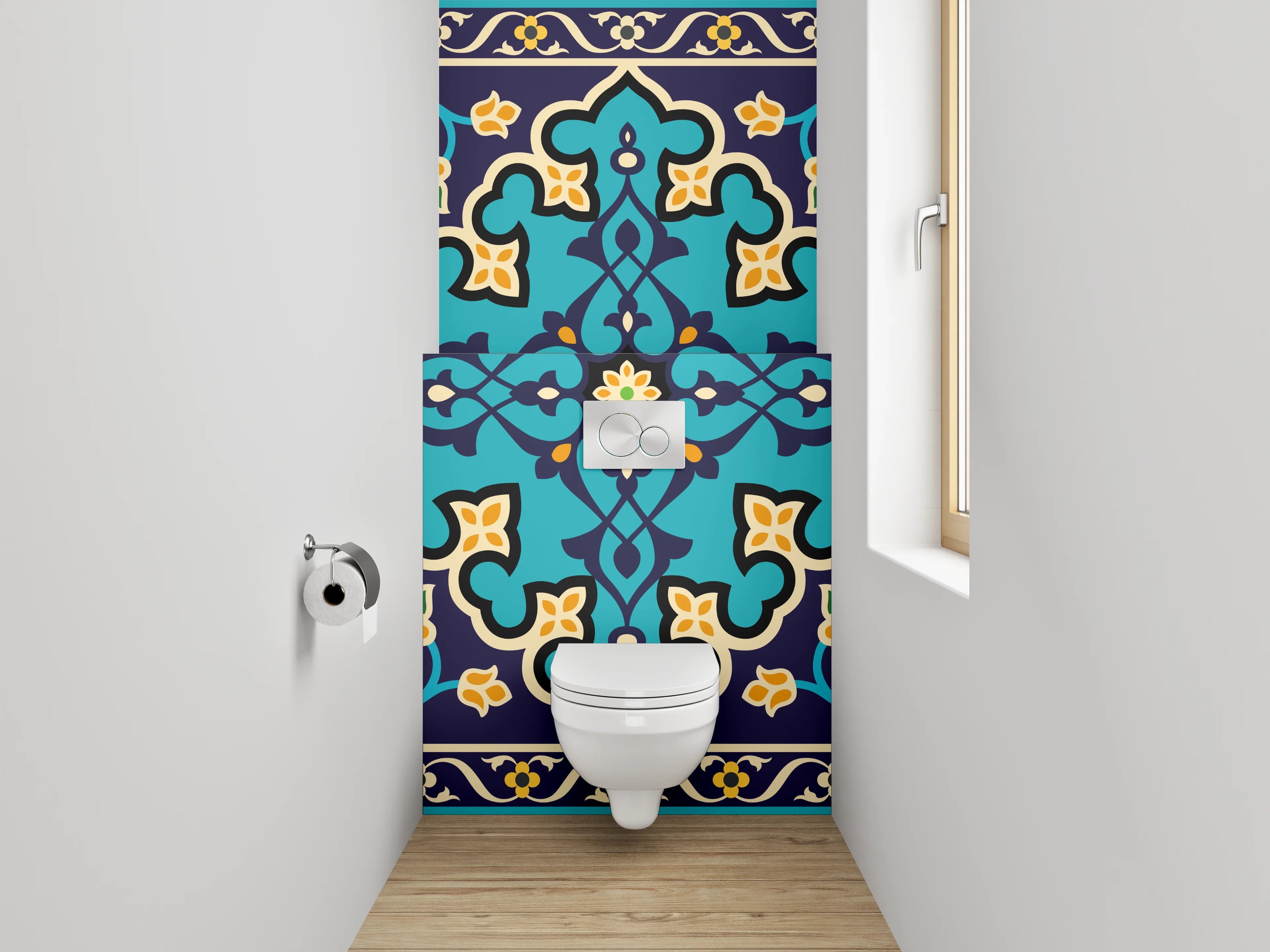 WC-Rückwand - Orientalisches Fliesenmuster Türkis Blau