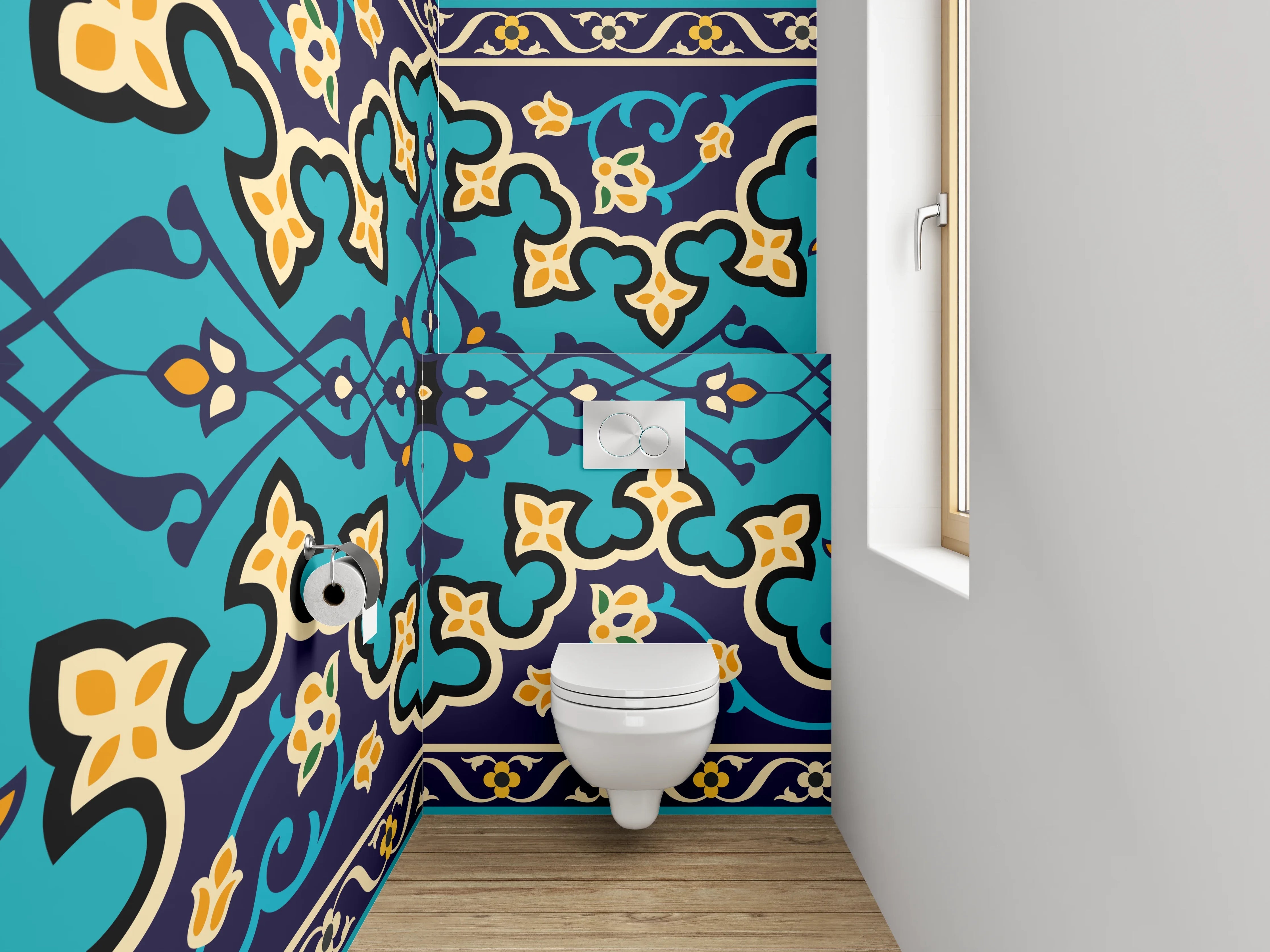 WC-Rückwand - Orientalisches Fliesenmuster Türkis Blau