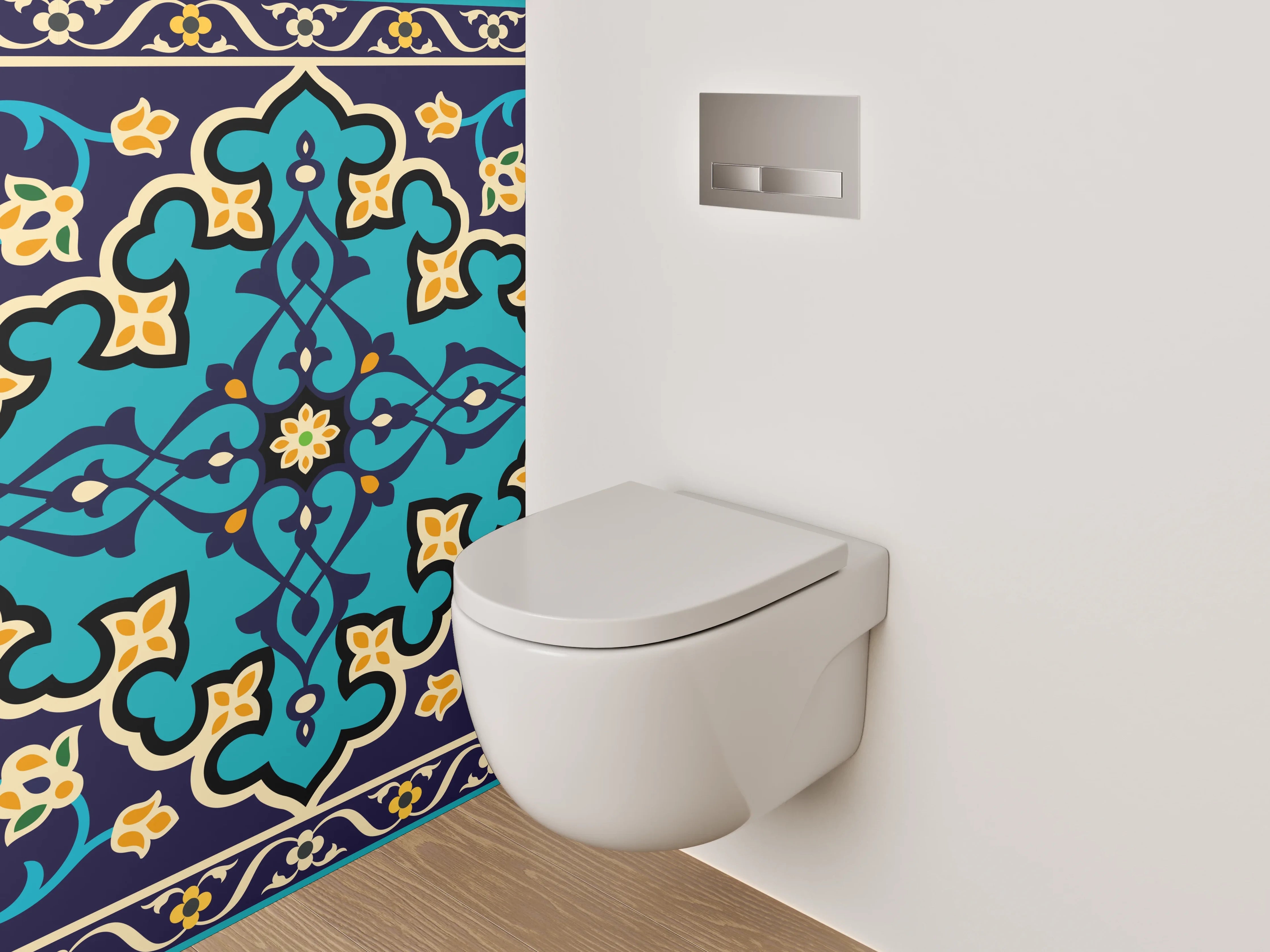 WC-Rückwand - Orientalisches Fliesenmuster Türkis Blau
