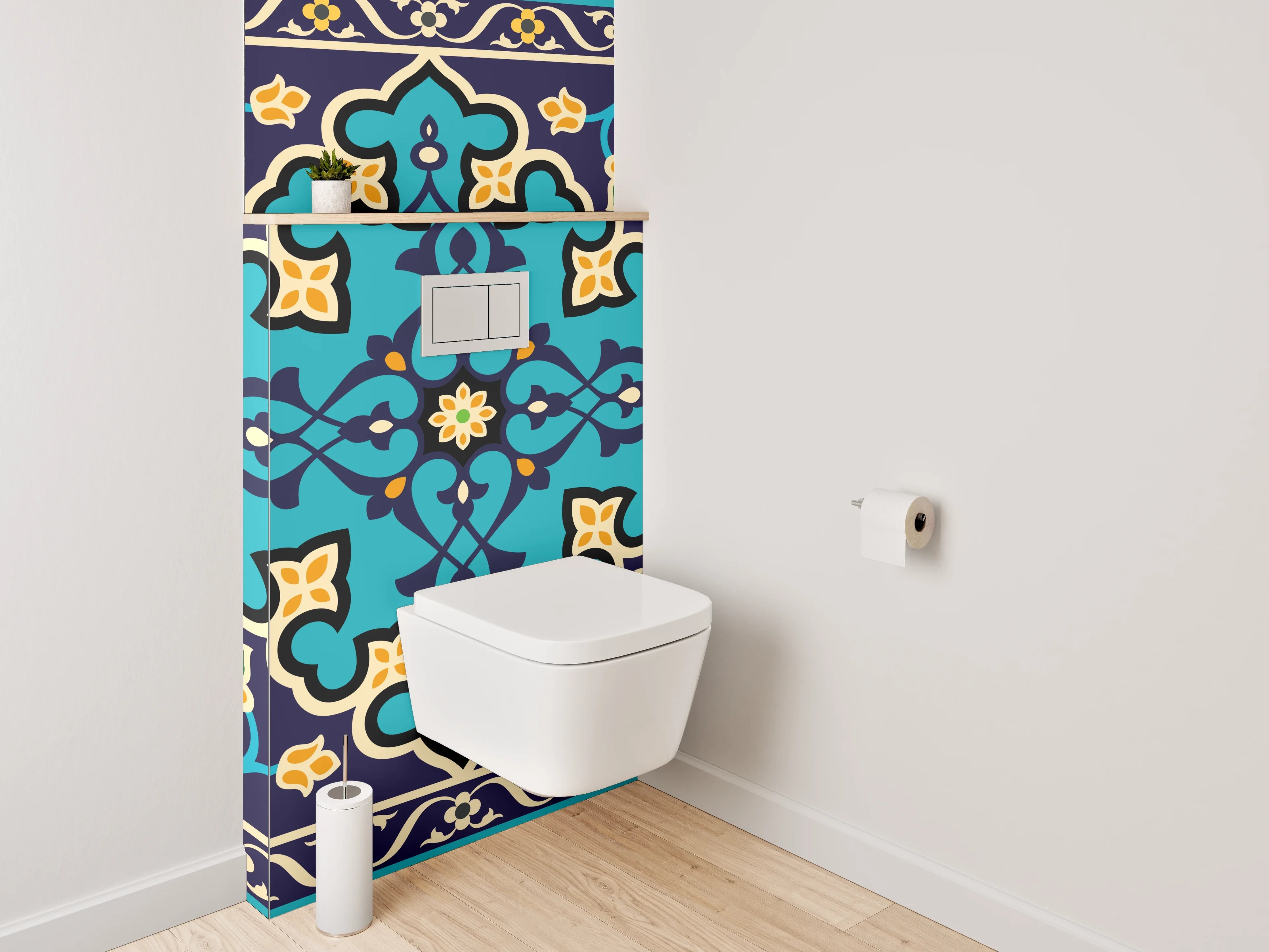 WC-Rückwand - Orientalisches Fliesenmuster Türkis Blau