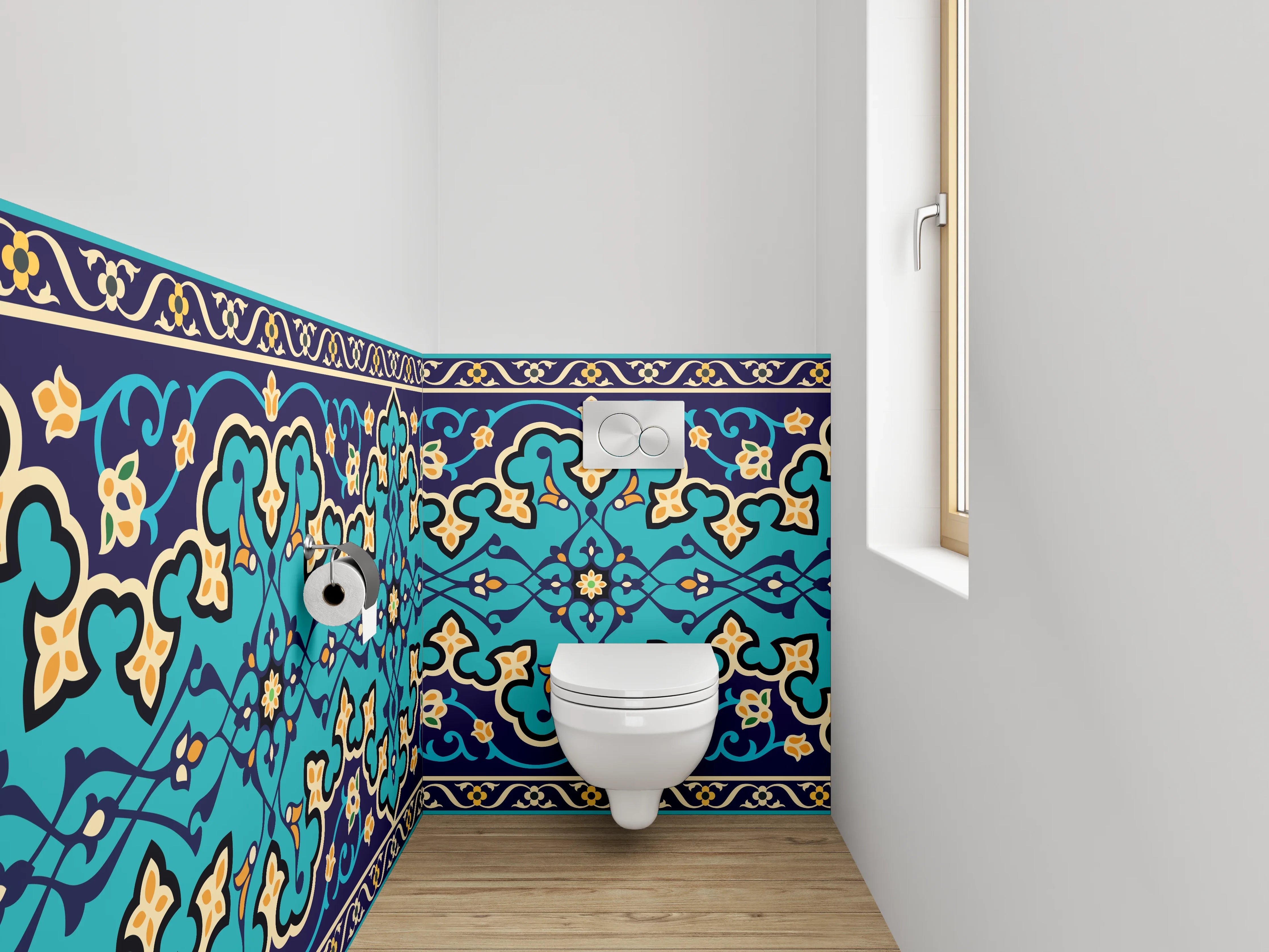 WC-Rückwand - Orientalisches Fliesenmuster Türkis Gold