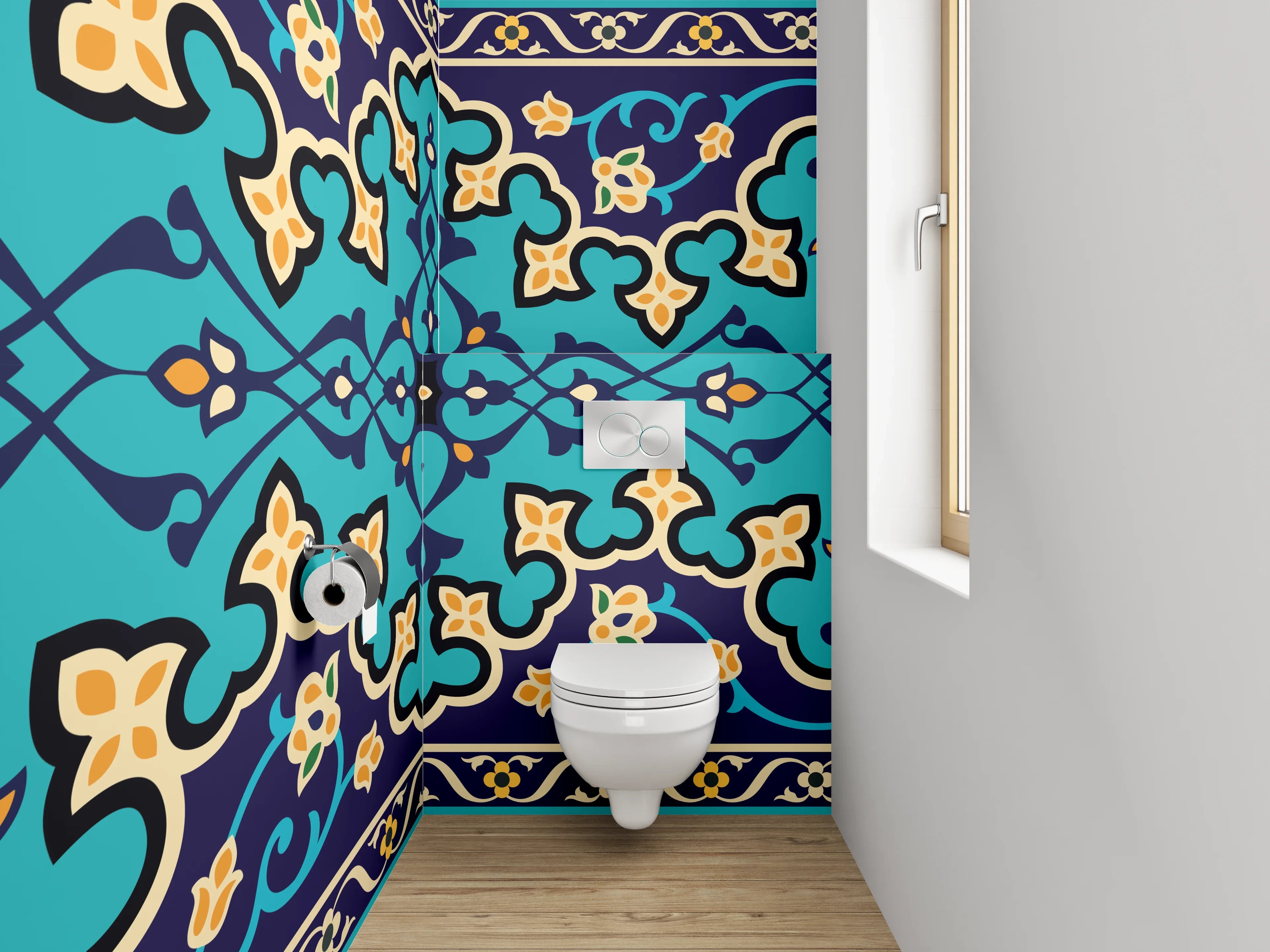 WC-Rückwand - Orientalisches Fliesenmuster Türkis Gold