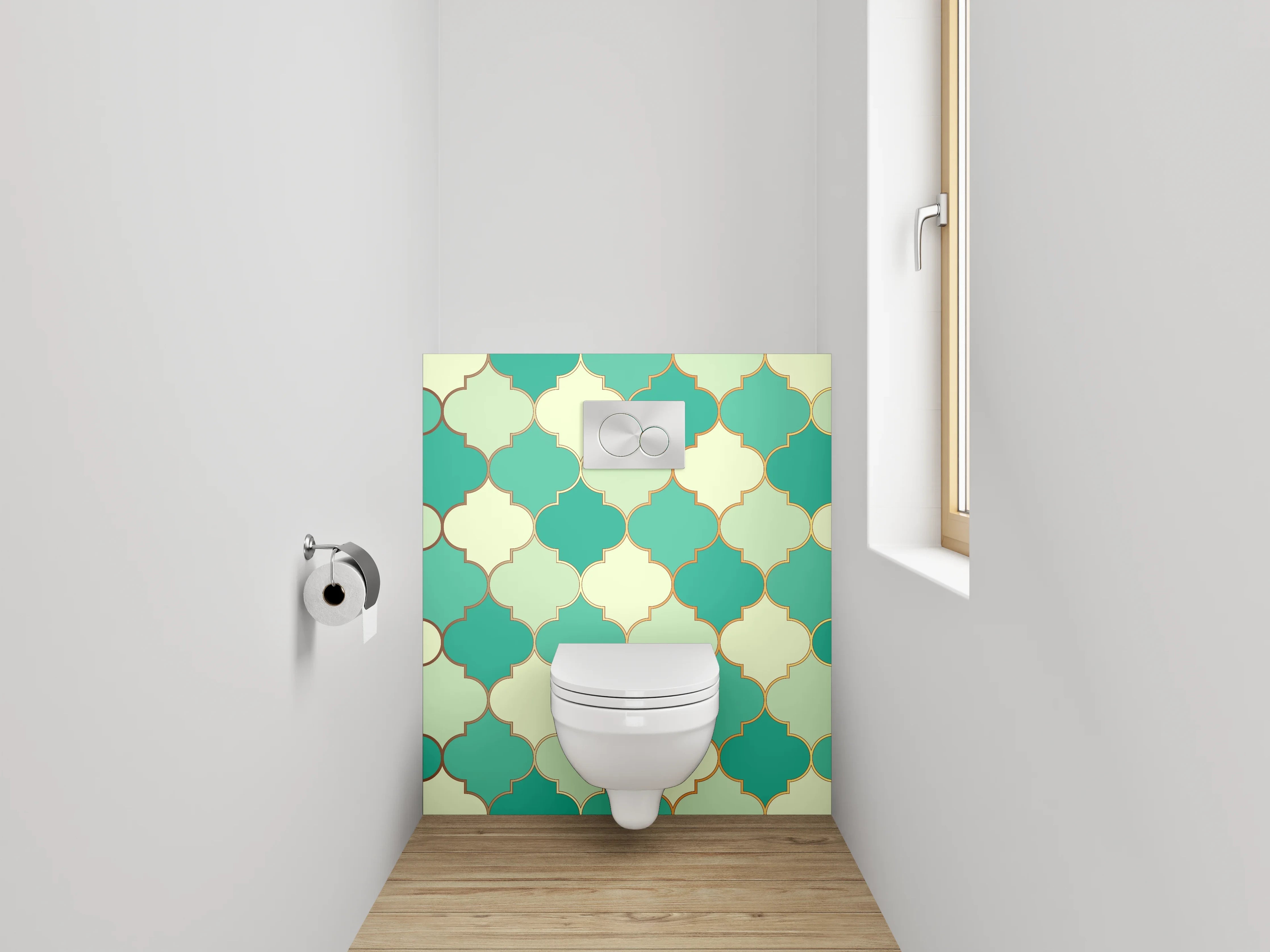 WC-Rückwand - Orientalisches Fliesenmuster Türkis-Grün-Gold