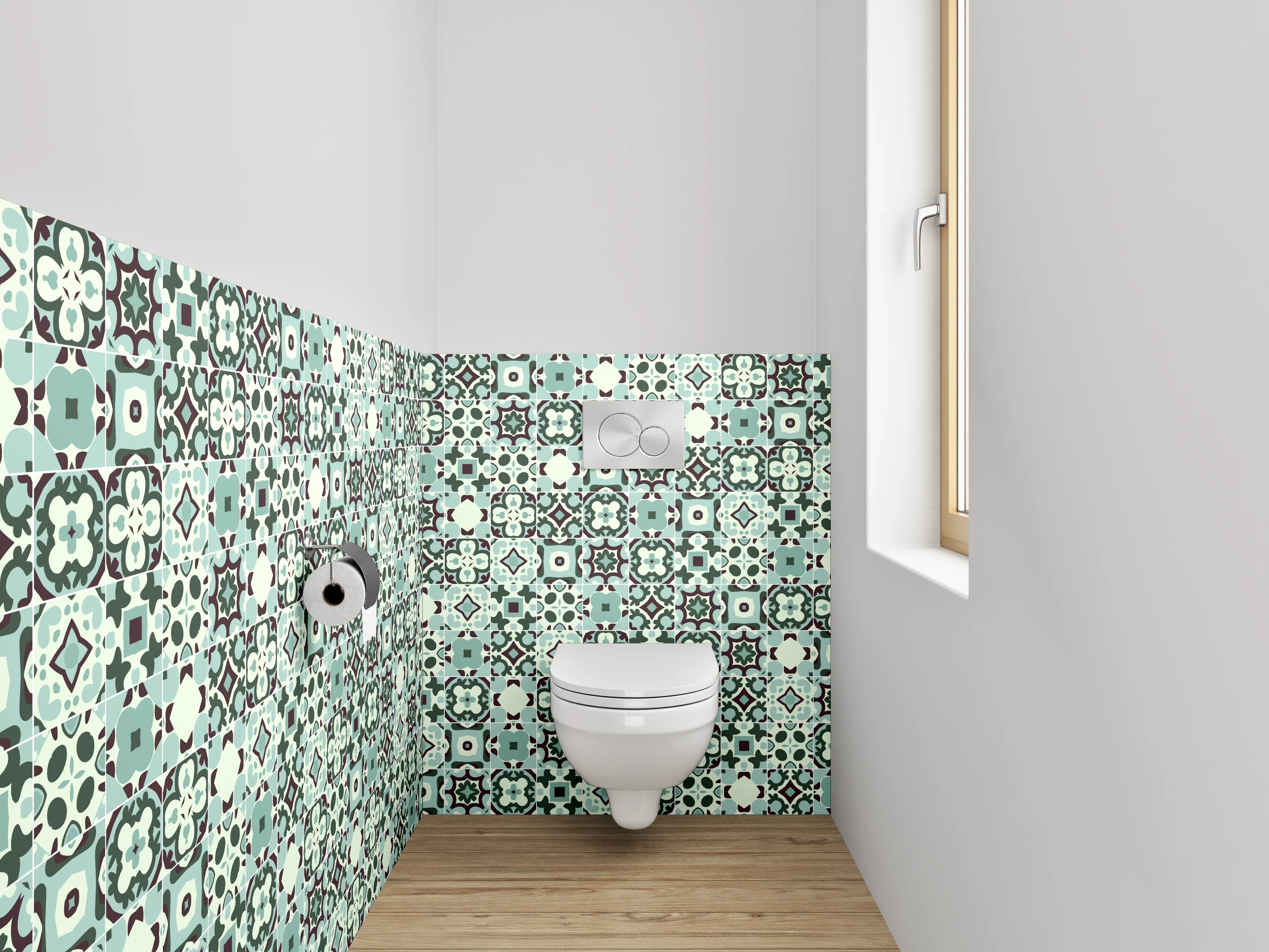 WC-Rückwand - Orientalisches Fliesenmuster Türkis Rot