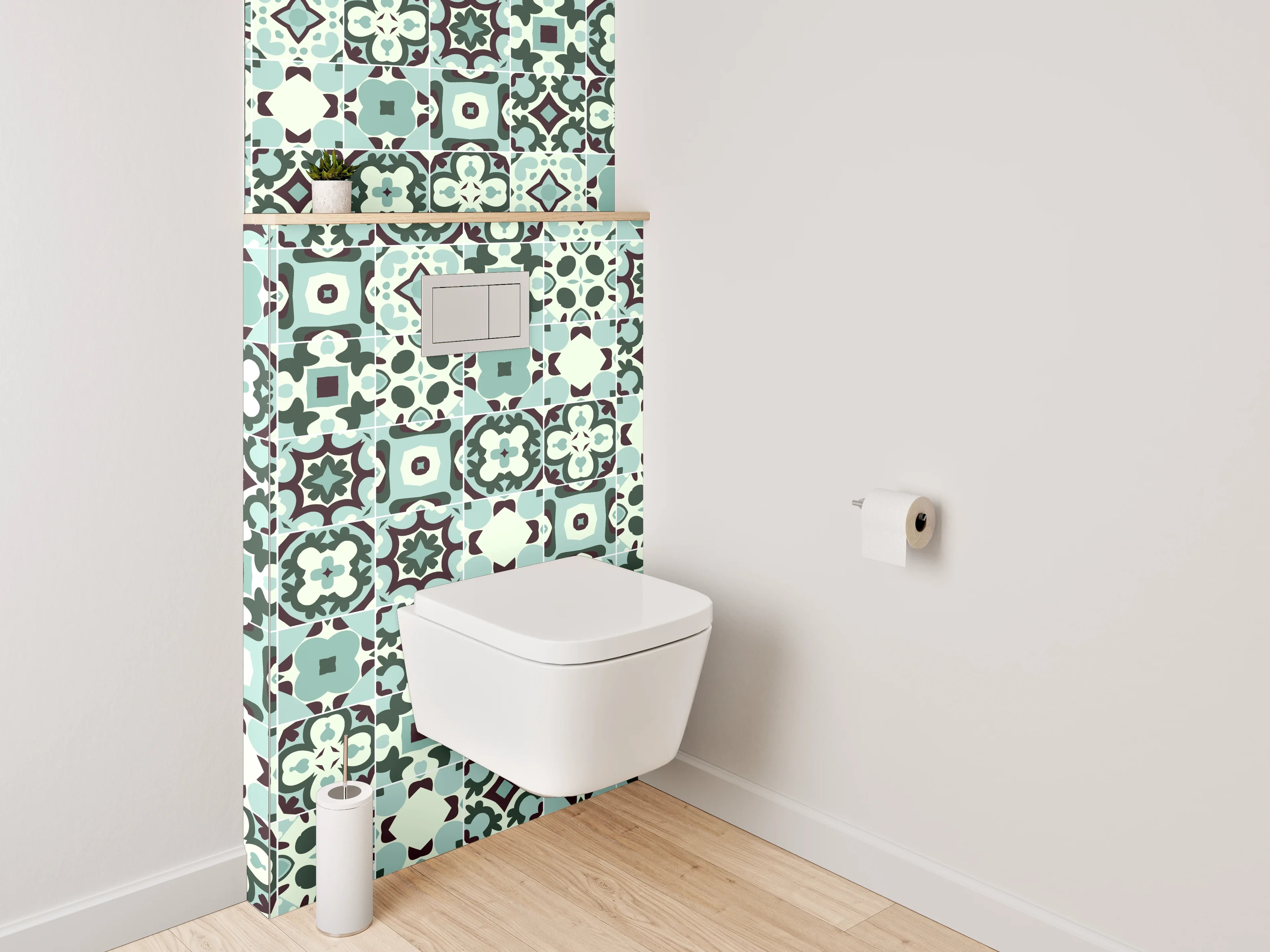 WC-Rückwand - Orientalisches Fliesenmuster Türkis Rot