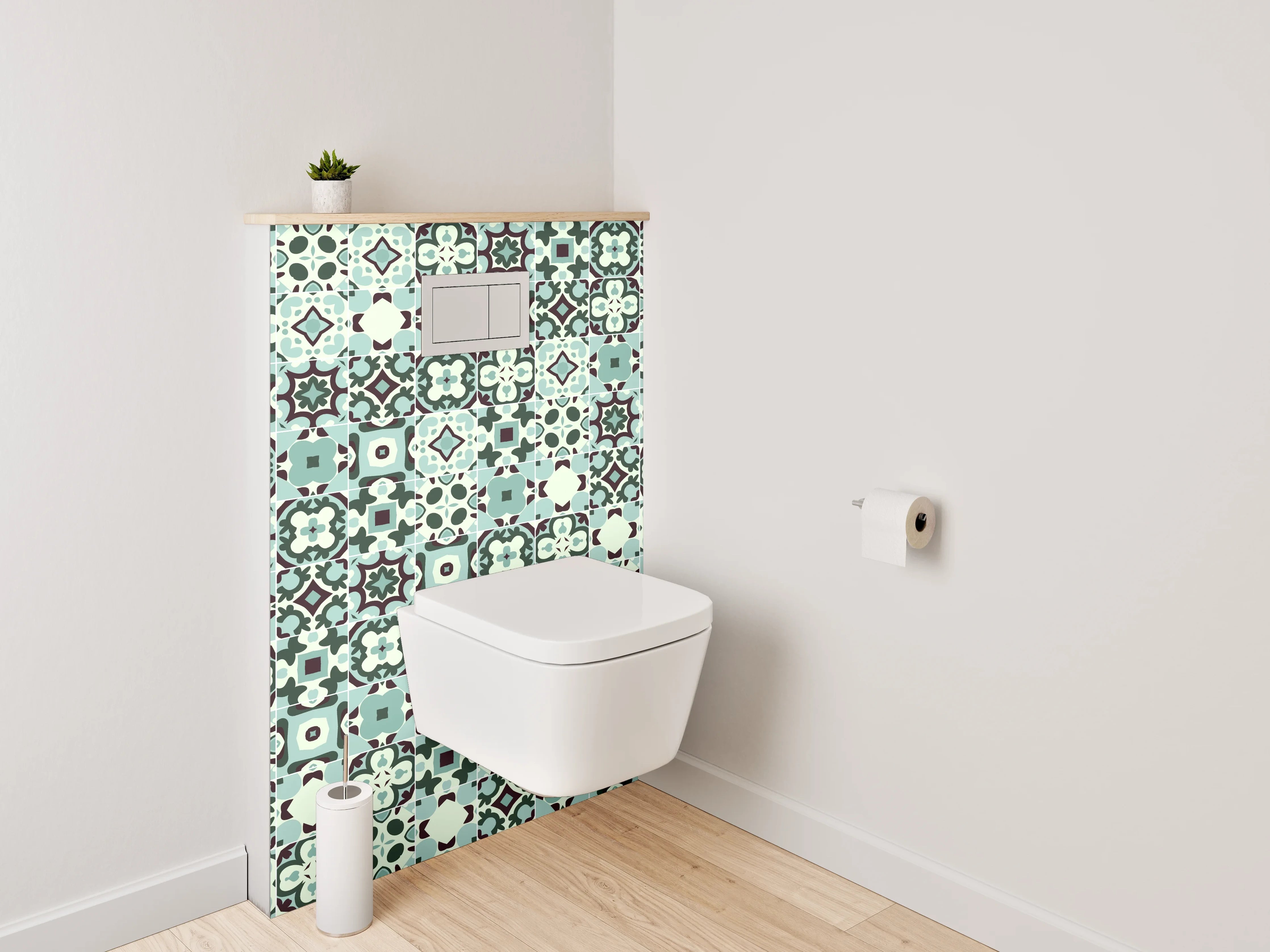 WC-Rückwand - Orientalisches Fliesenmuster Türkis Rot
