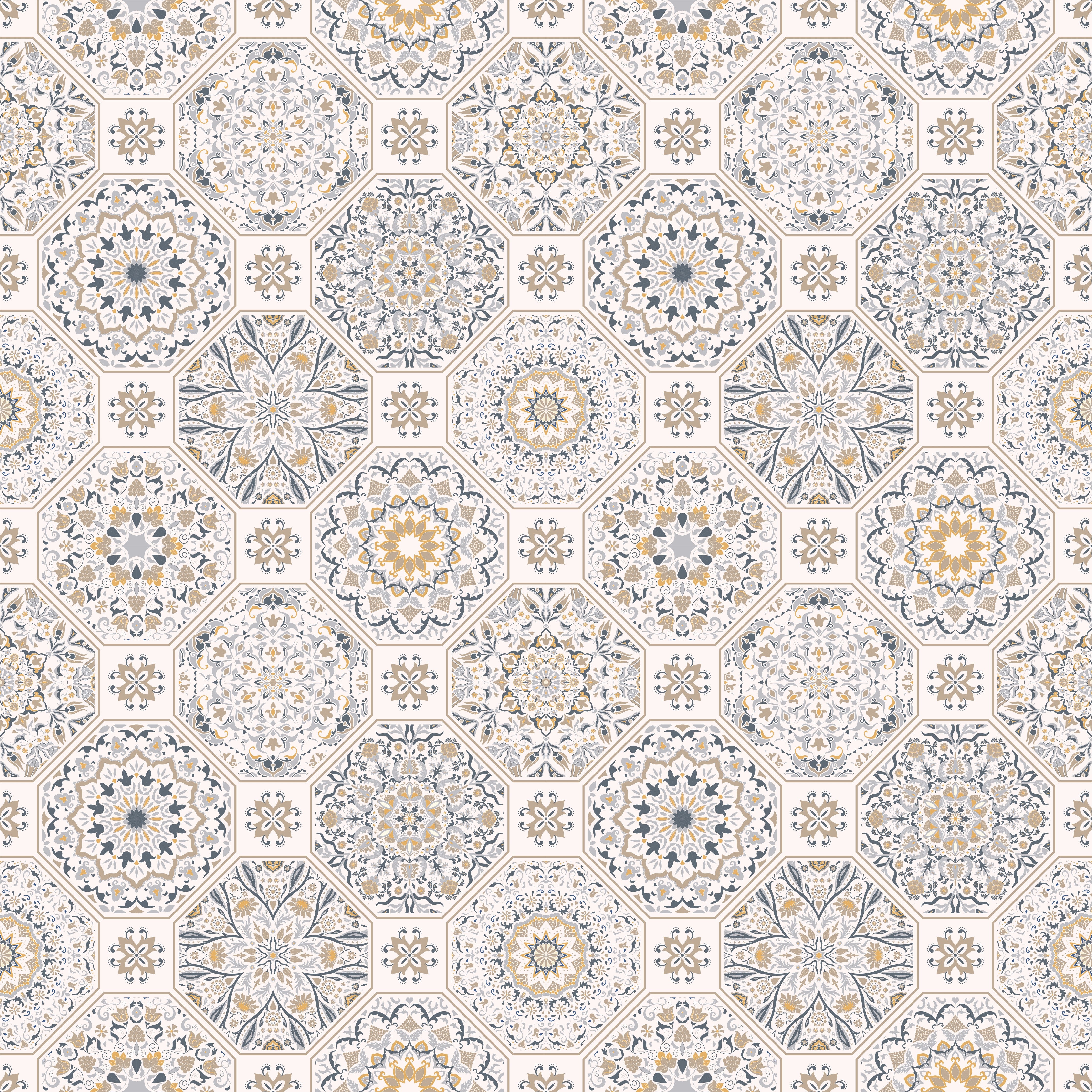 WC-Rückwand-Orientalisches Fliesenmuster in Beige und Grau