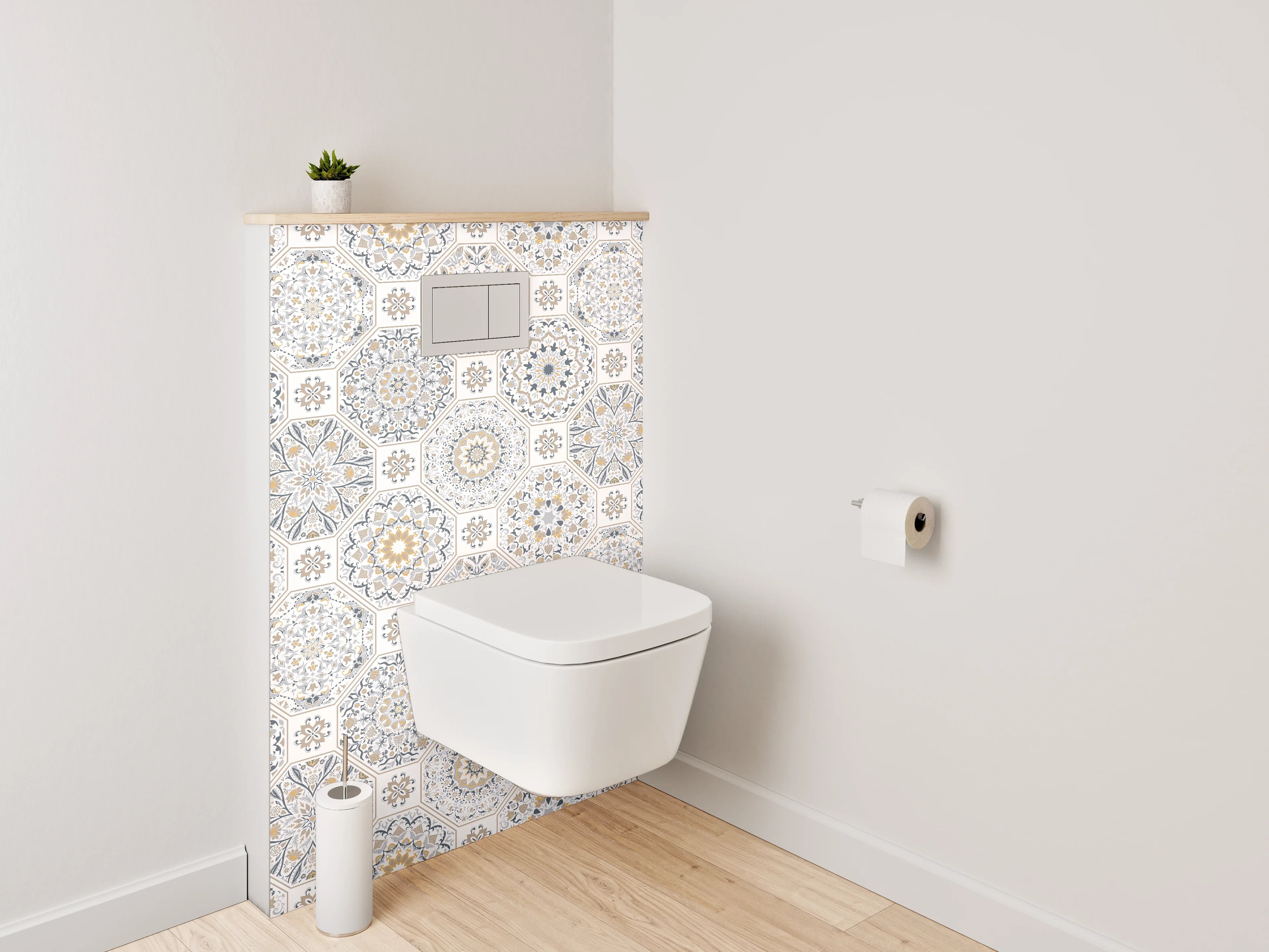 WC-Rückwand - Orientalisches Fliesenmuster in Beige und Grau