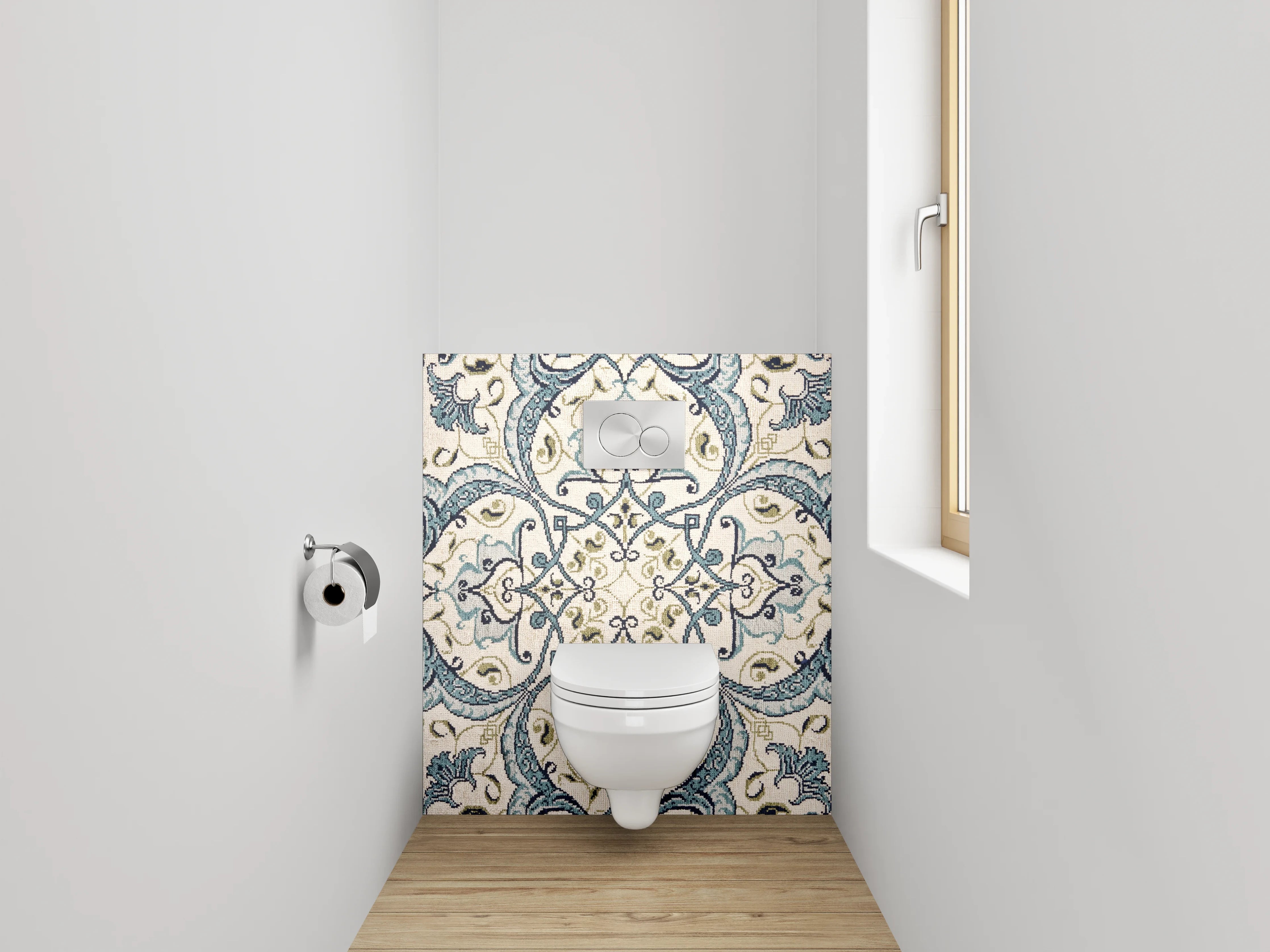 WC-Rückwand - Orientalisches Fliesenmuster in Blau Beige