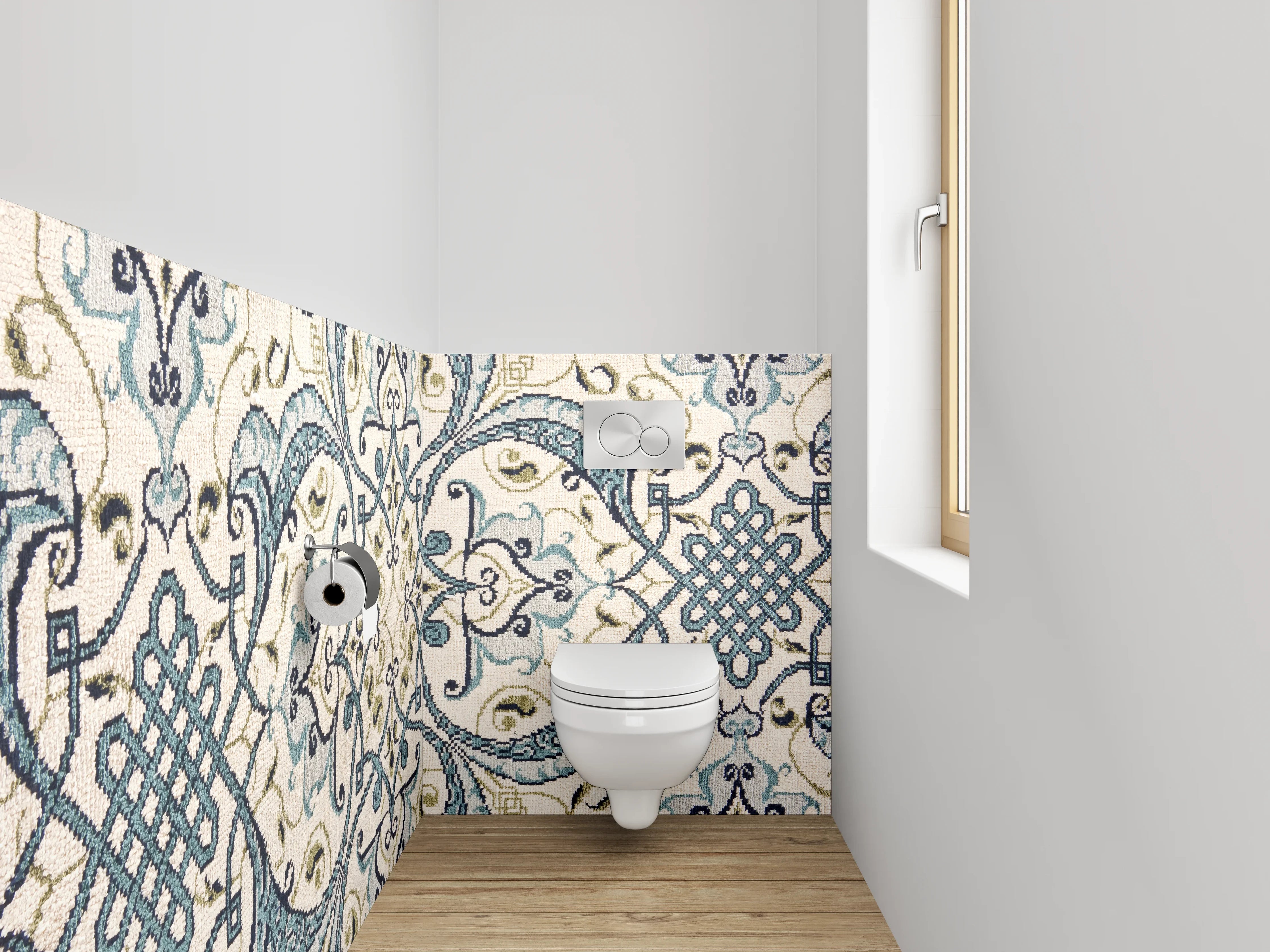 WC-Rückwand - Orientalisches Fliesenmuster in Blau Beige