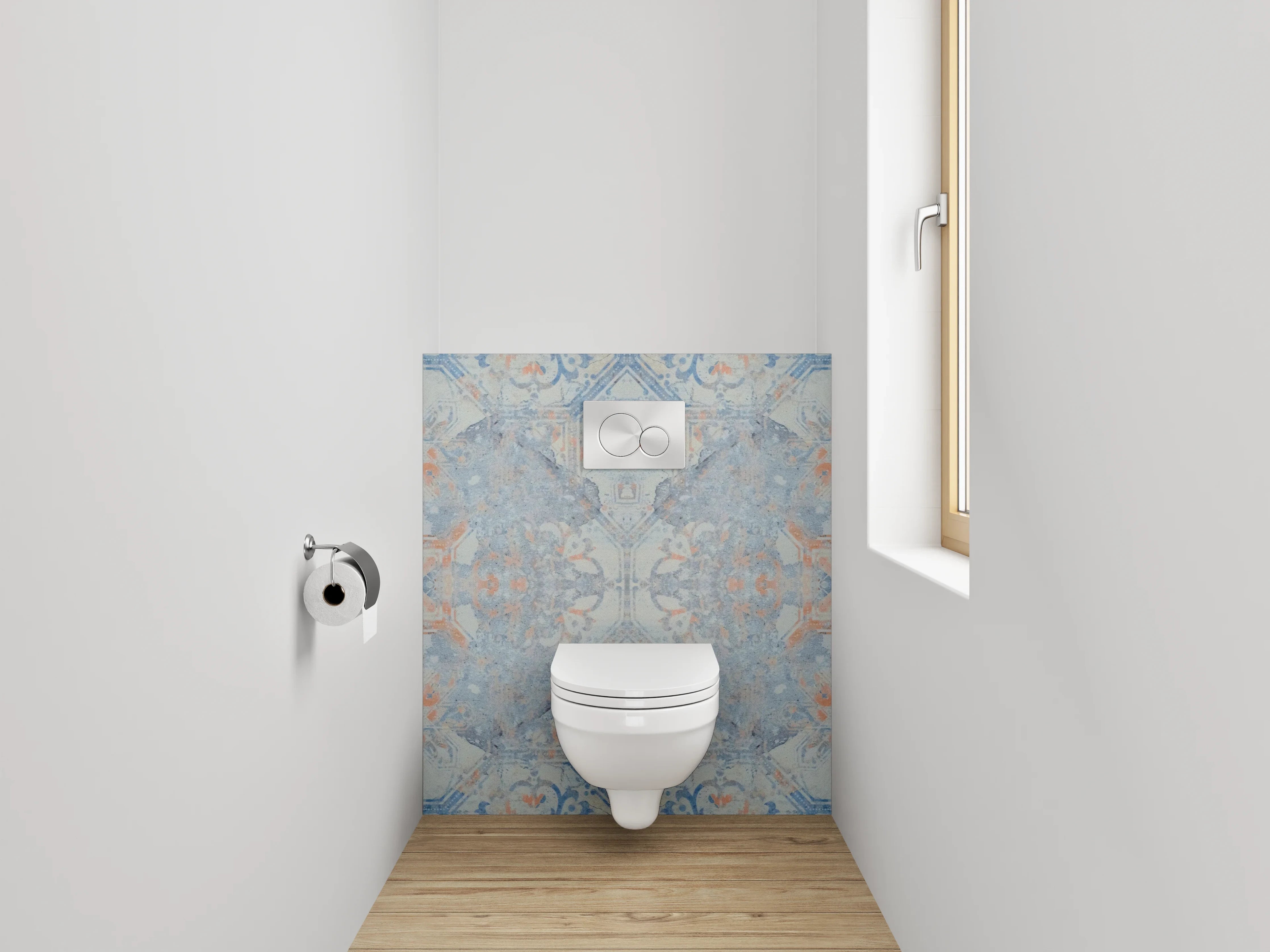WC-Rückwand - Orientalisches Fliesenmuster in Blau und Orange