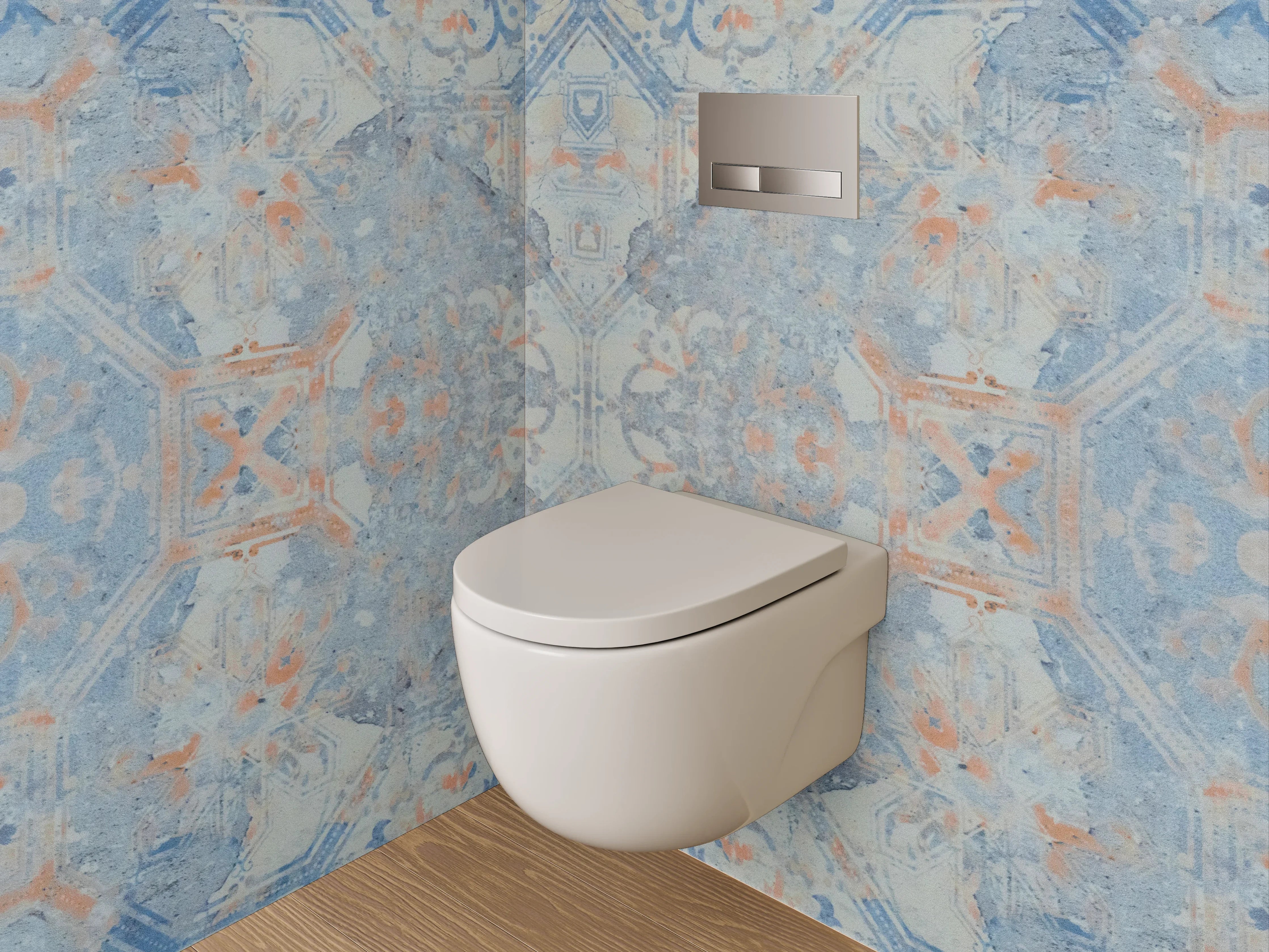 WC-Rückwand - Orientalisches Fliesenmuster in Blau und Orange