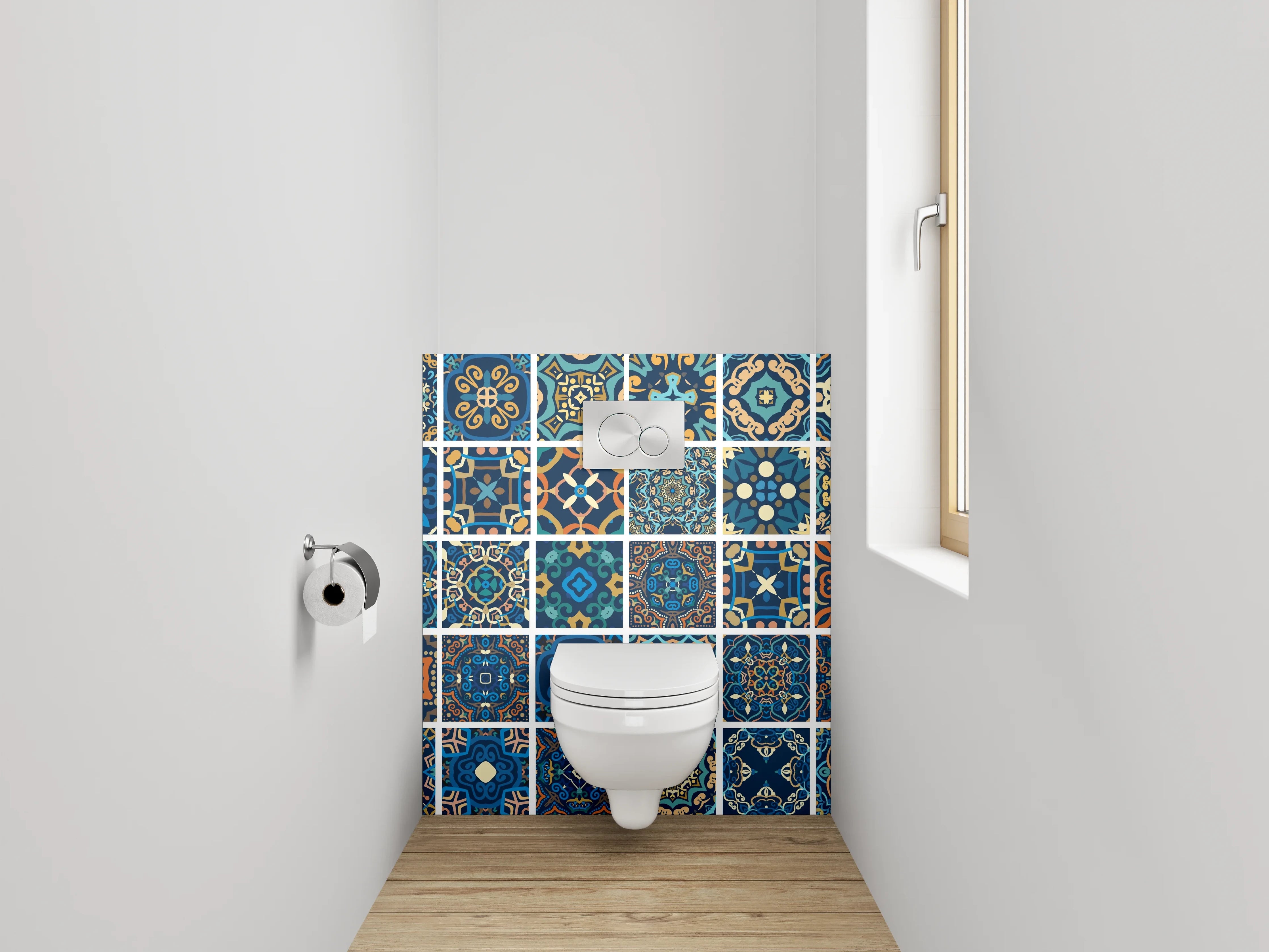 WC-Rückwand - Orientalisches Mosaik Fliesen Mix Blau