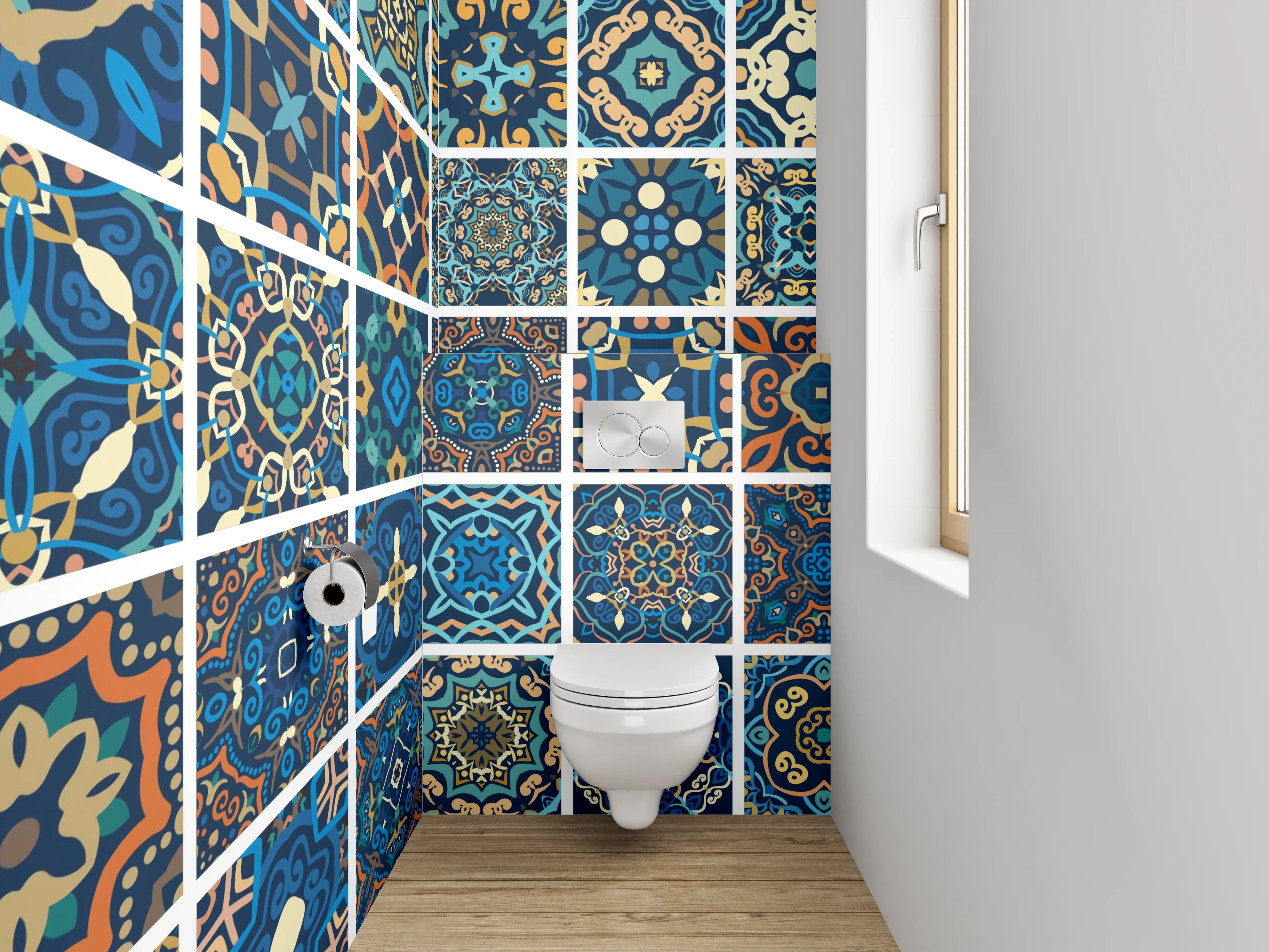 WC-Rückwand - Orientalisches Mosaik Fliesen Mix Blau