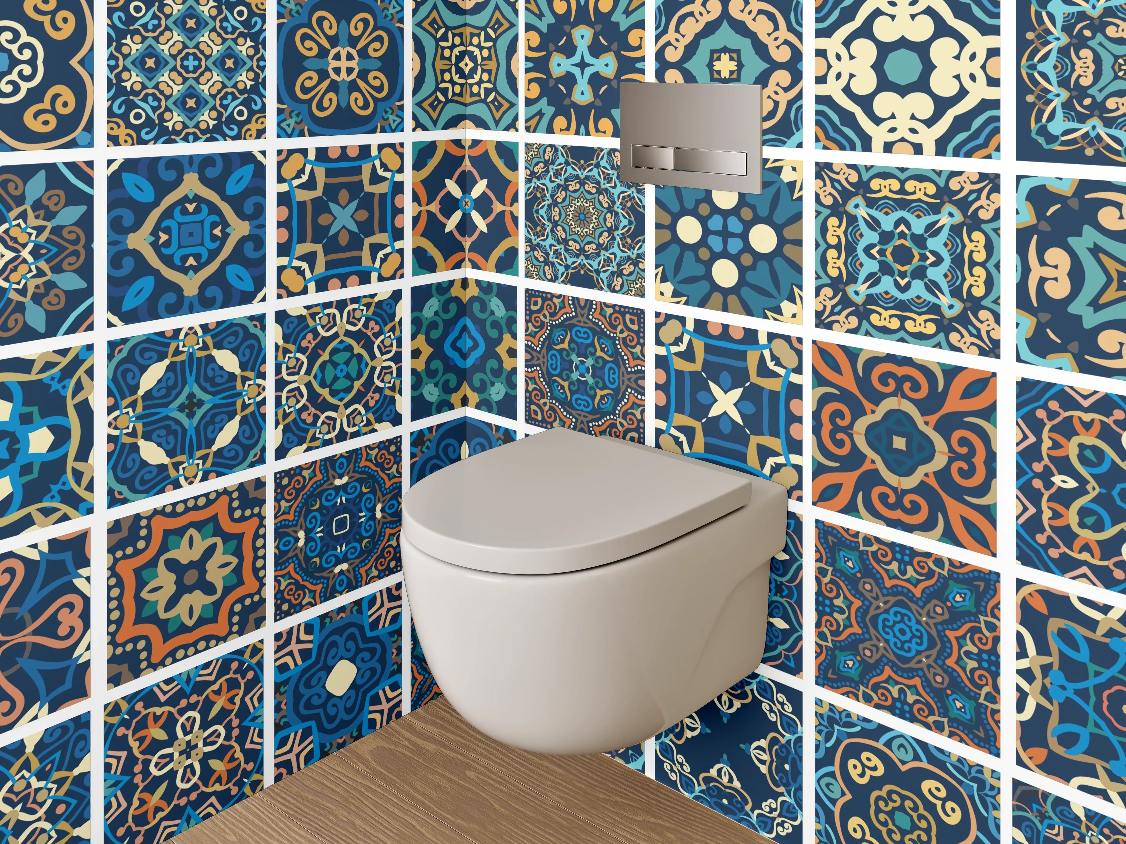 WC-Rückwand - Orientalisches Mosaik Fliesen Mix Blau