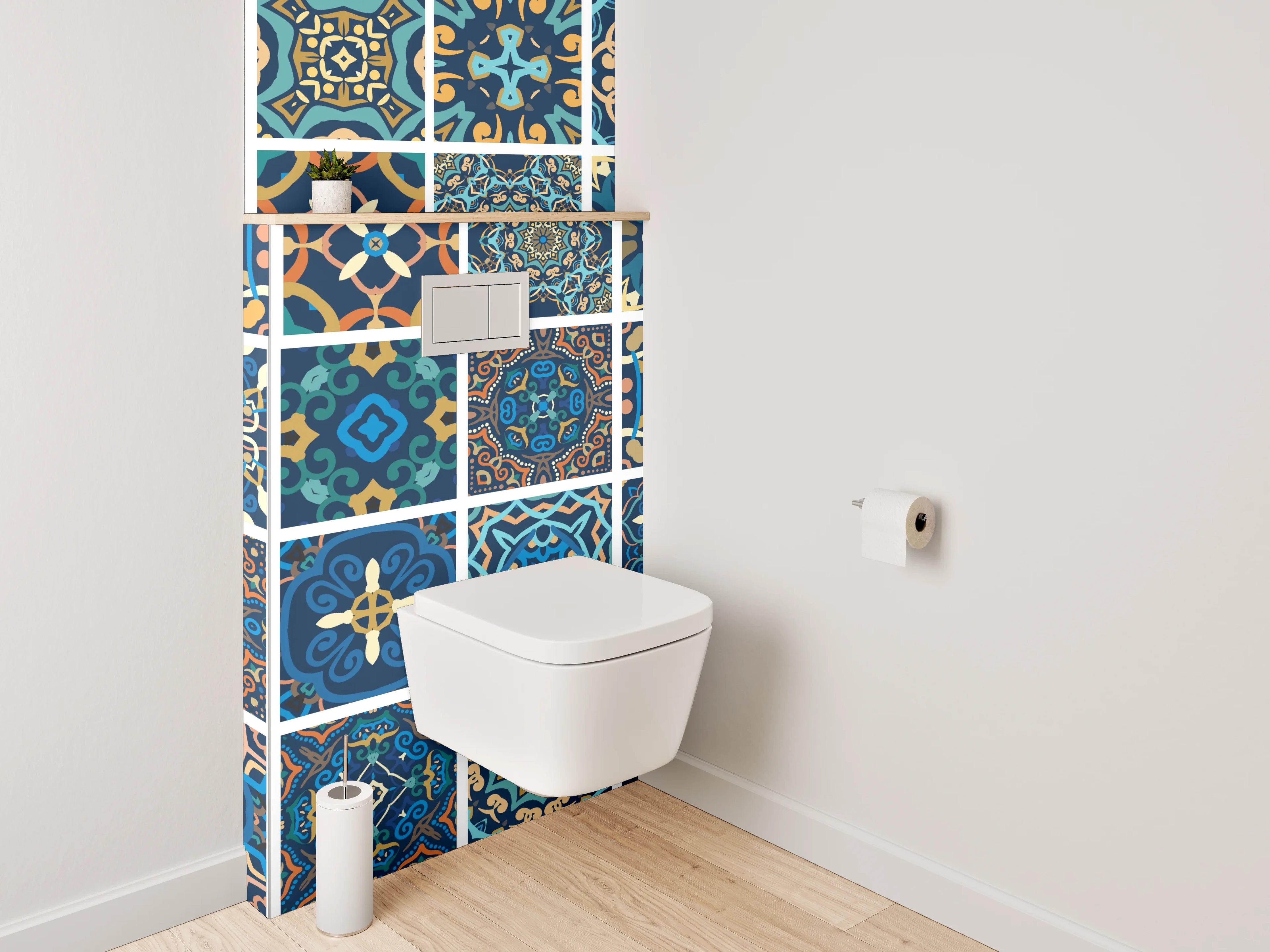 WC-Rückwand - Orientalisches Mosaik Fliesen Mix Blau