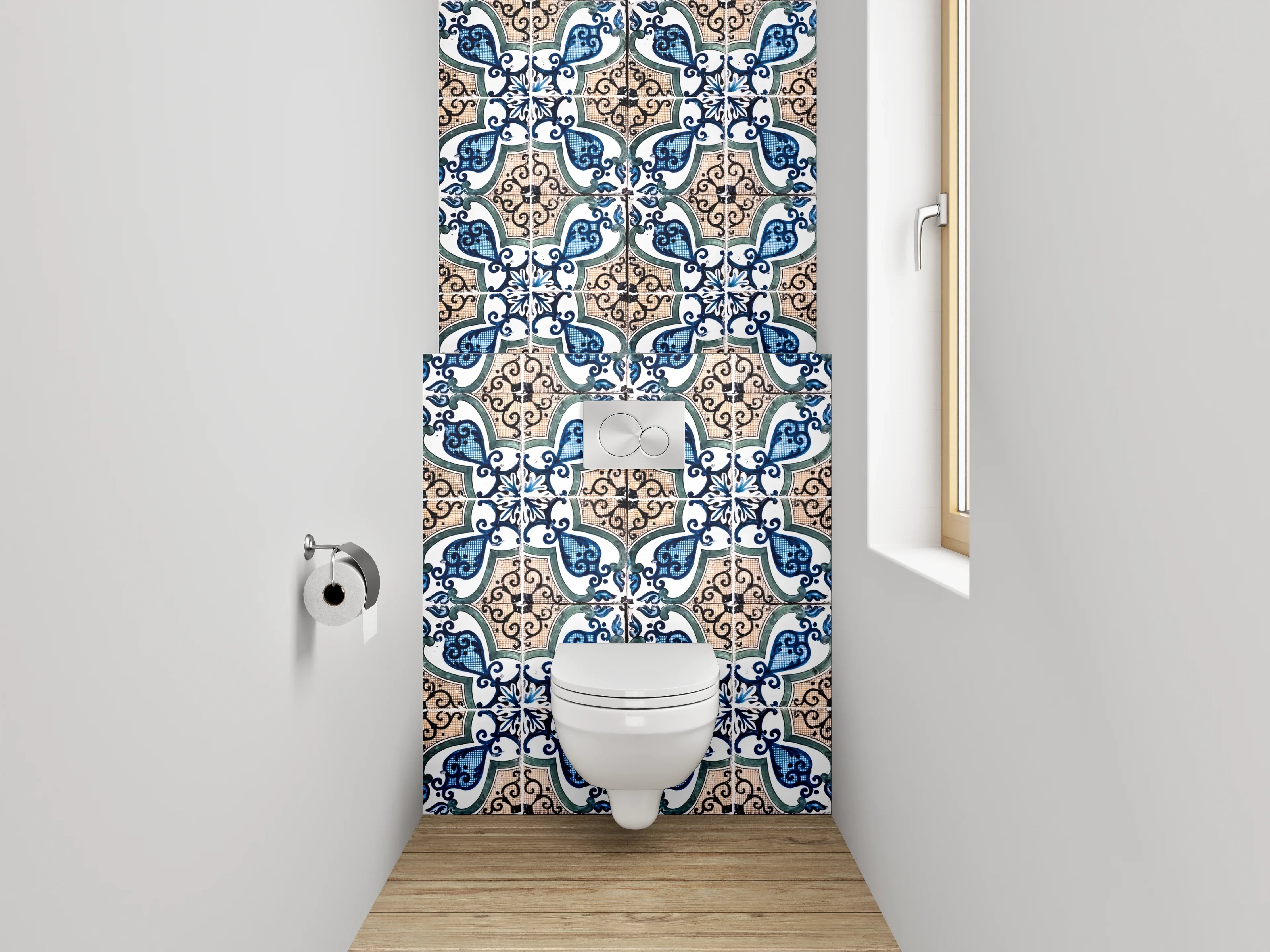 WC-Rückwand - Orientalisches Mosaik Fliesenmuster Blau Beige