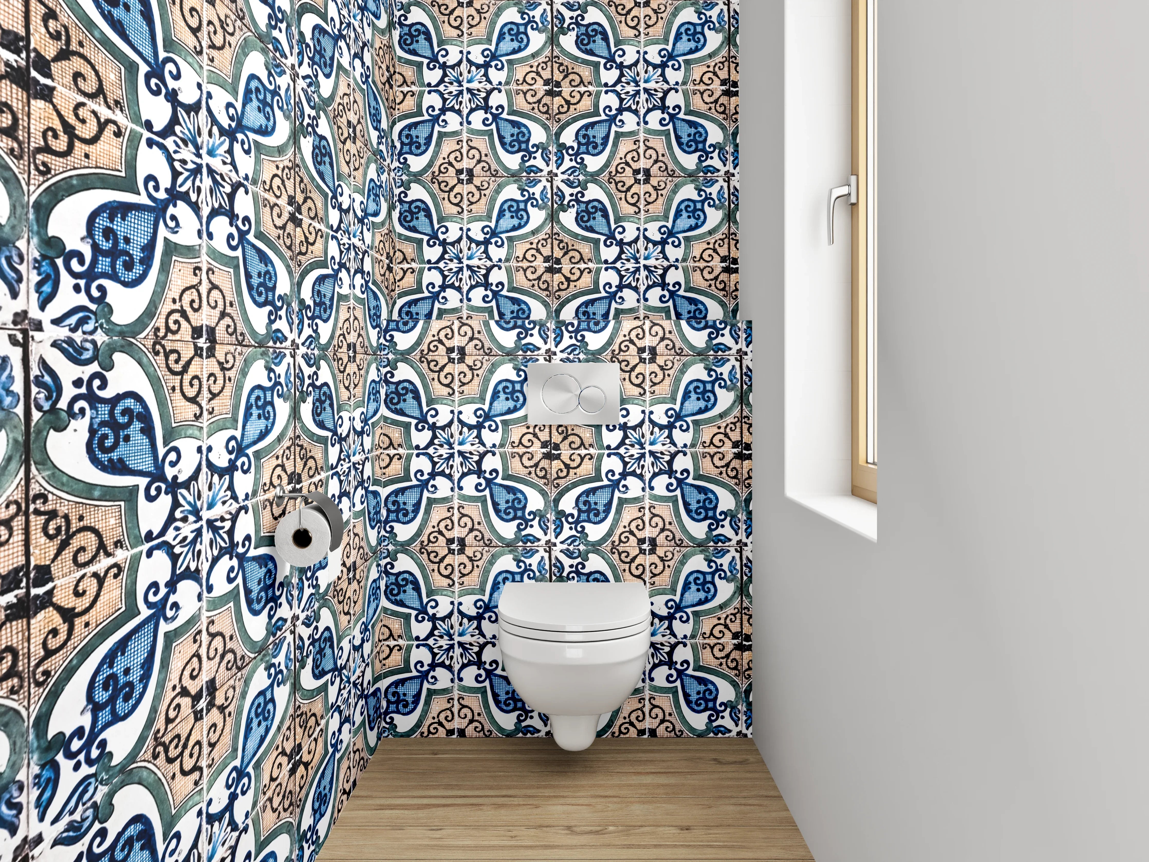 WC-Rückwand - Orientalisches Mosaik Fliesenmuster Blau Beige