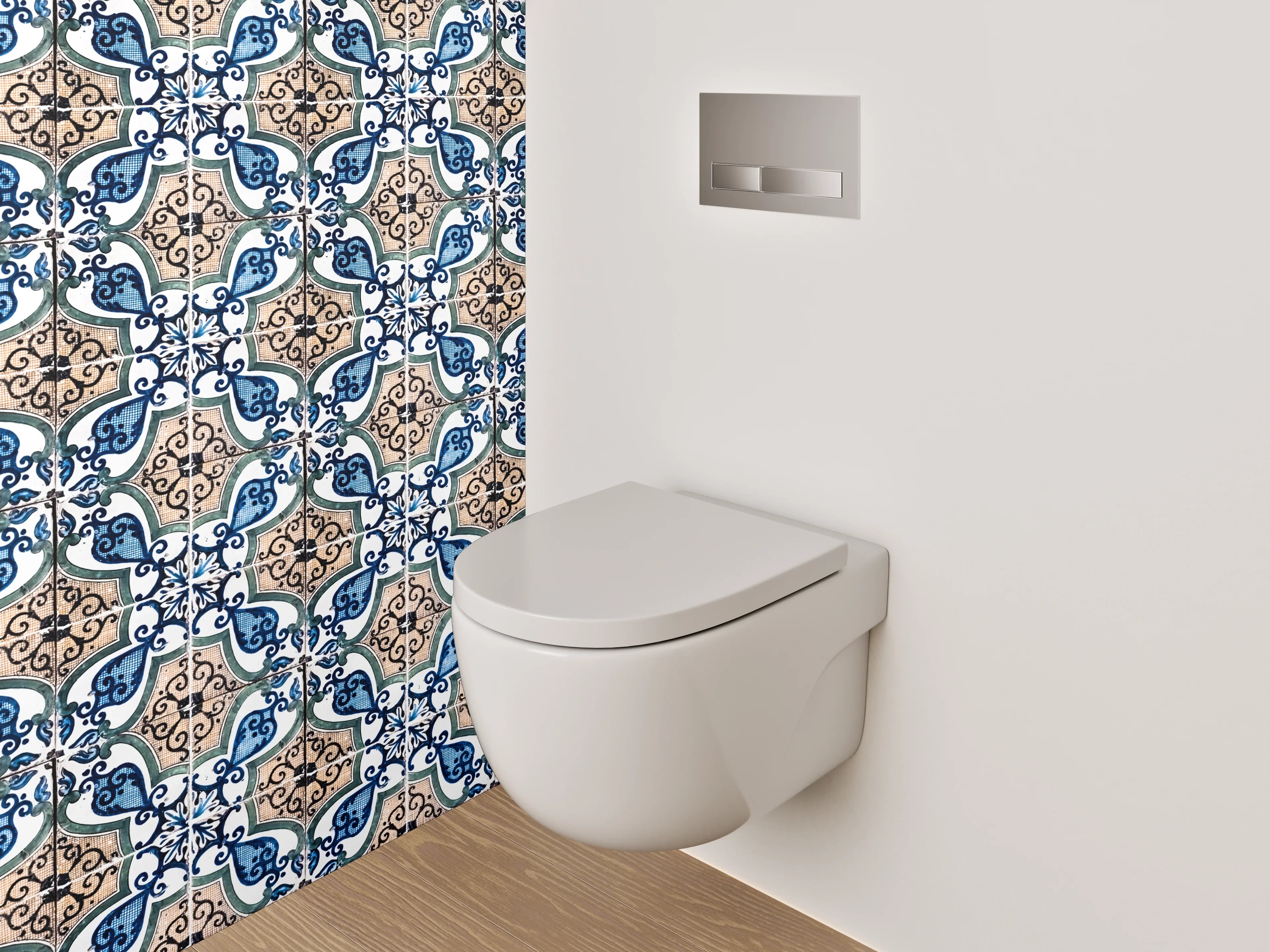 WC-Rückwand - Orientalisches Mosaik Fliesenmuster Blau Beige