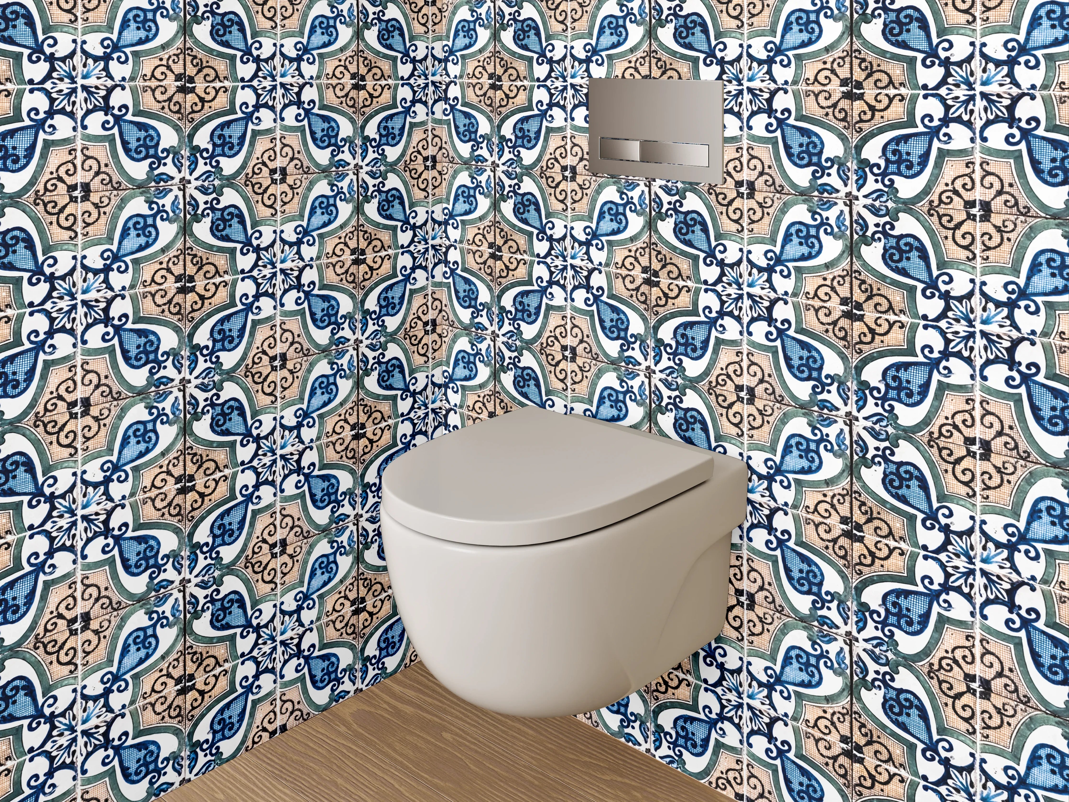 WC-Rückwand - Orientalisches Mosaik Fliesenmuster Blau Beige