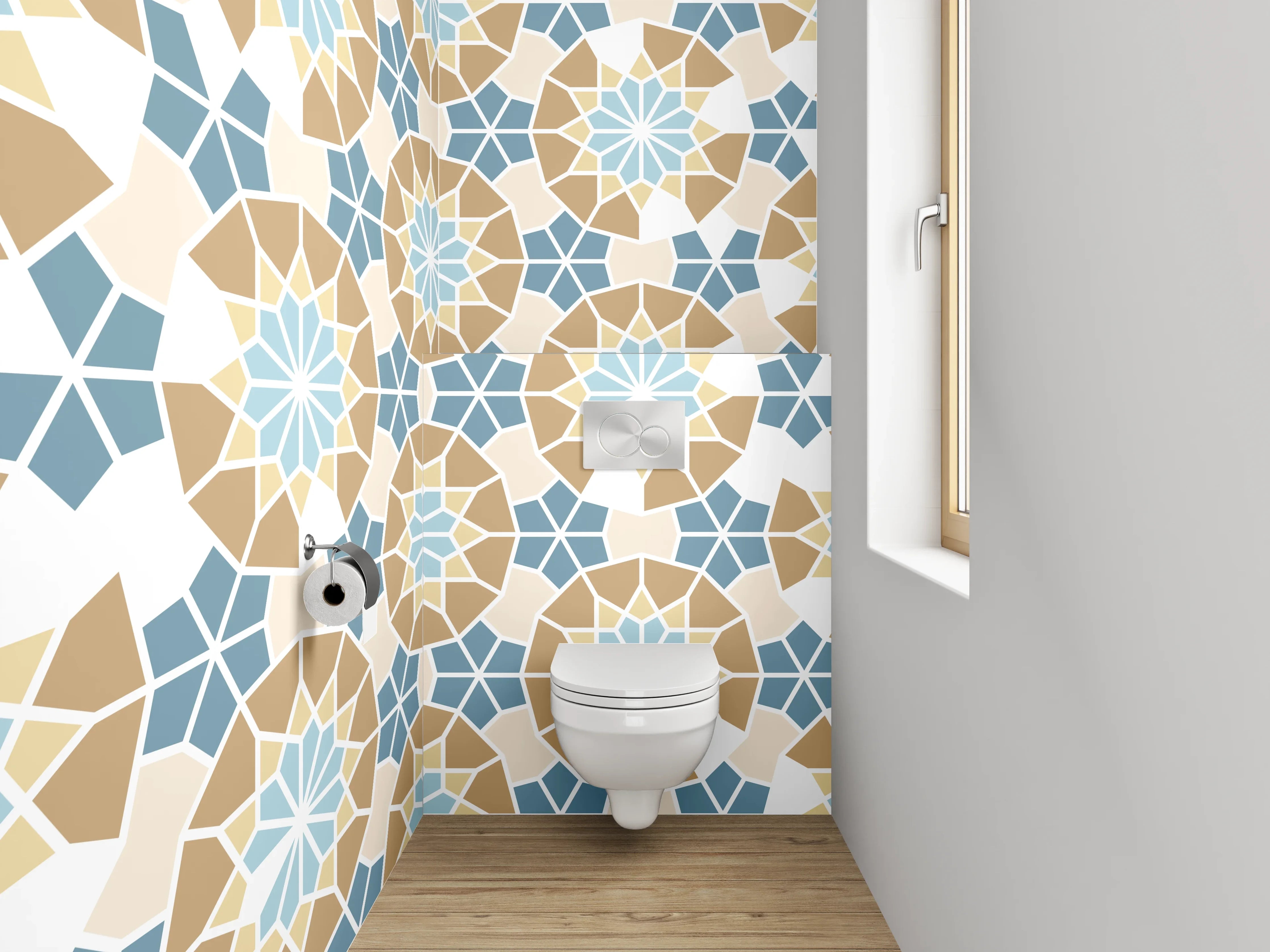 WC-Rückwand - Orientalisches Mosaik Muster Blau Beige