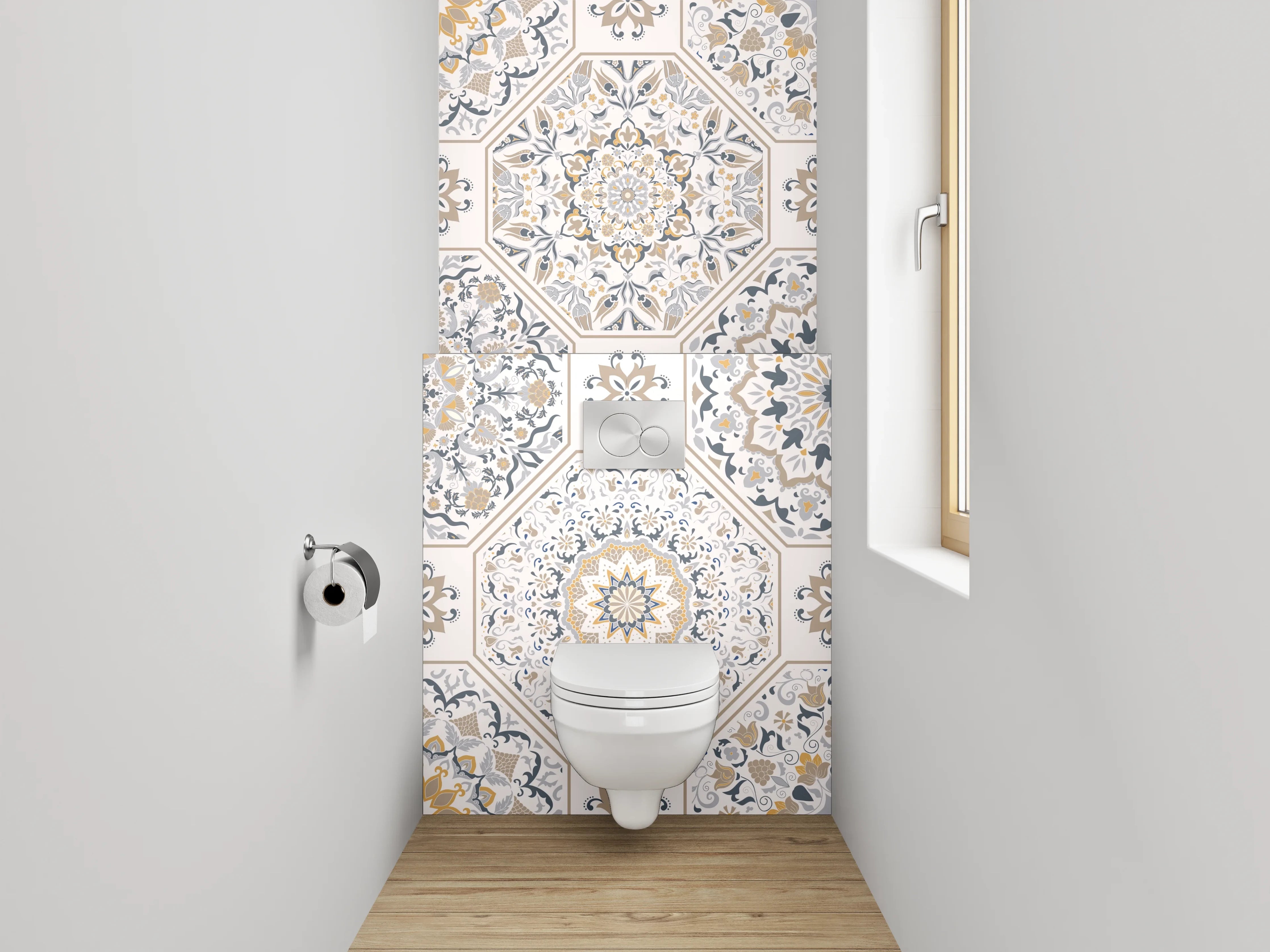 WC-Rückwand - Orientalisches Mosaik Muster Weiß Grau