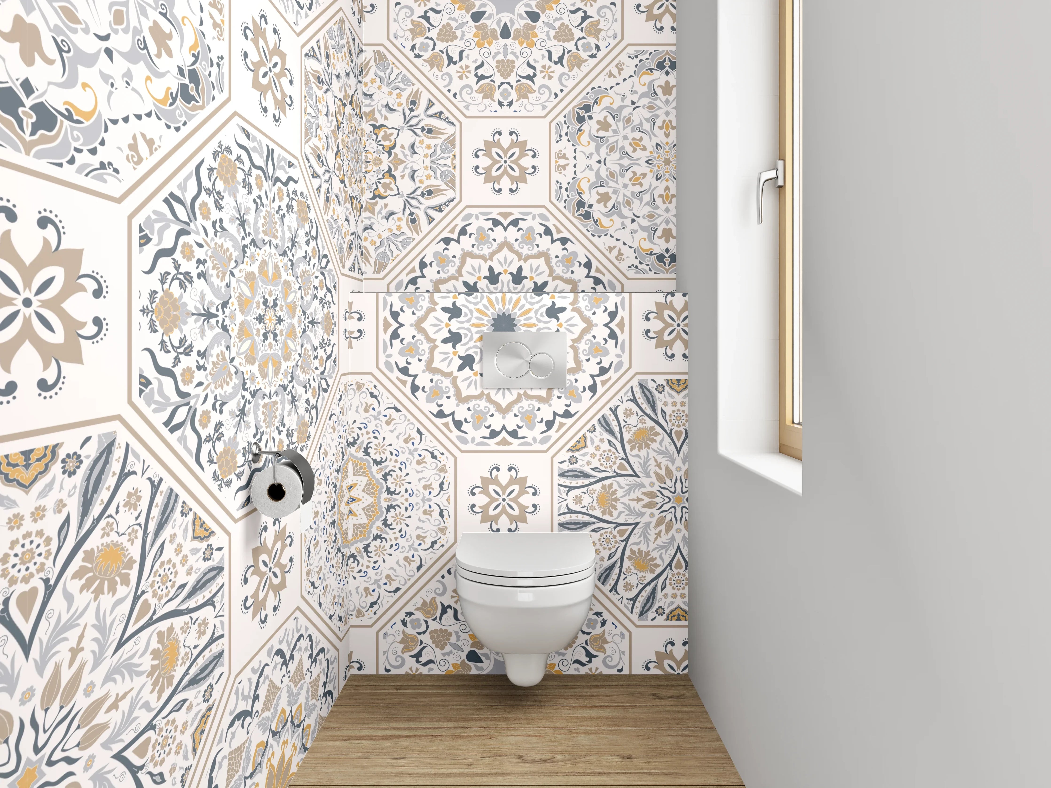 WC-Rückwand - Orientalisches Mosaik Muster Weiß Grau